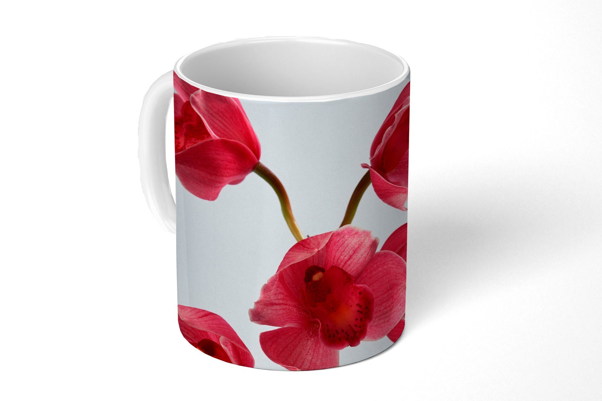 MuchoWow Tasse Rote Orchideen für einen hellen Hintergrund, Keramik, Kaffeetassen, Teetasse, Becher, Teetasse, Geschenk