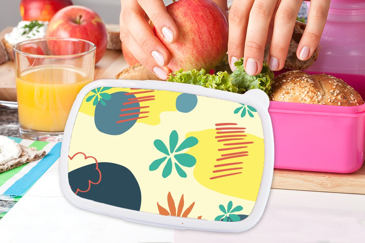 MuchoWow Lunchbox Sommer - Brotbox (2-tlg), für Mädchen, Kunststoff, Kunststoff Abstrakt, Kinder, Brotdose - Erwachsene, Snackbox, Formen rosa