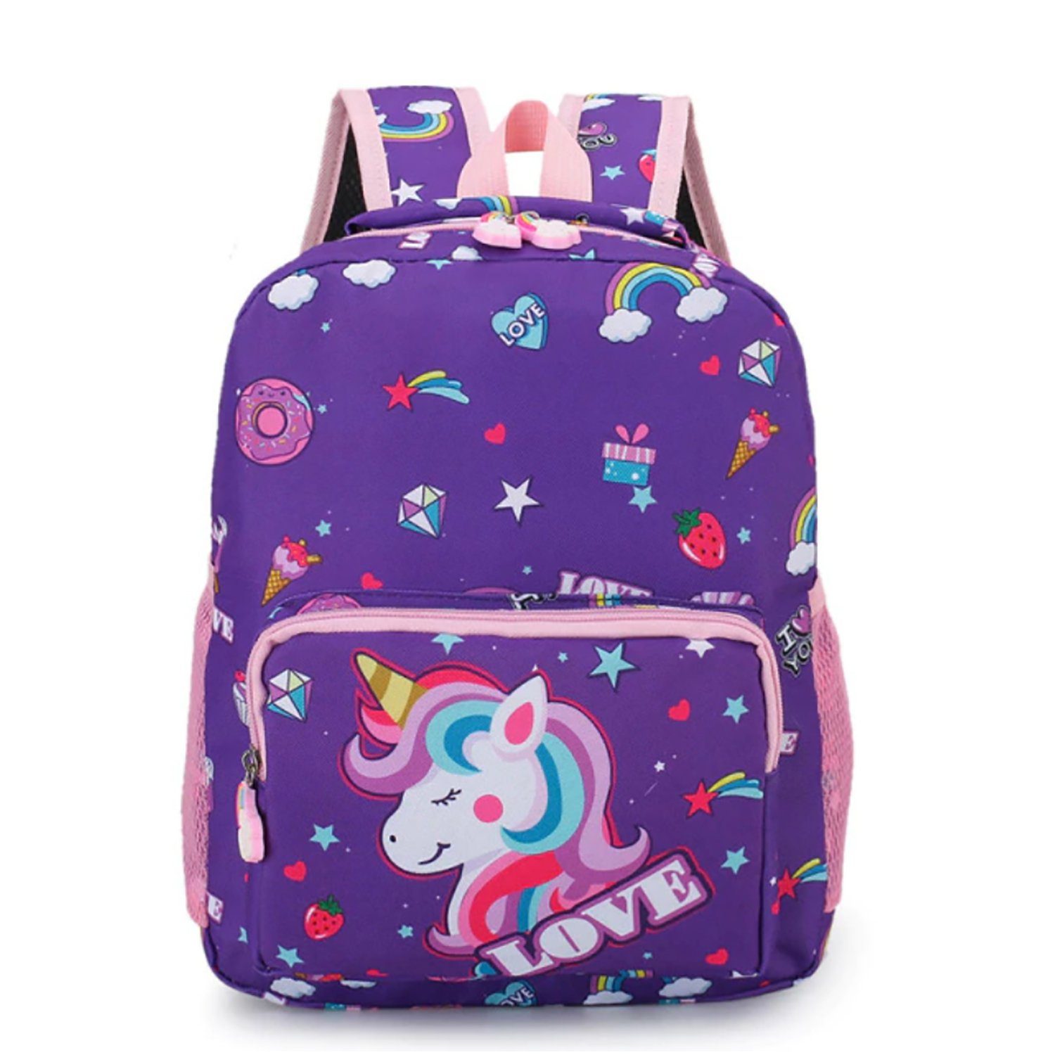 TPFLiving Kindergartentasche mit gepolsterten Schulterriemen (Mädchen Einhorn Rucksack Kindergarten geeignet), Mädchen Kinderrucksack Einhorn Regenbogen in 4 Farben zur Auswahl