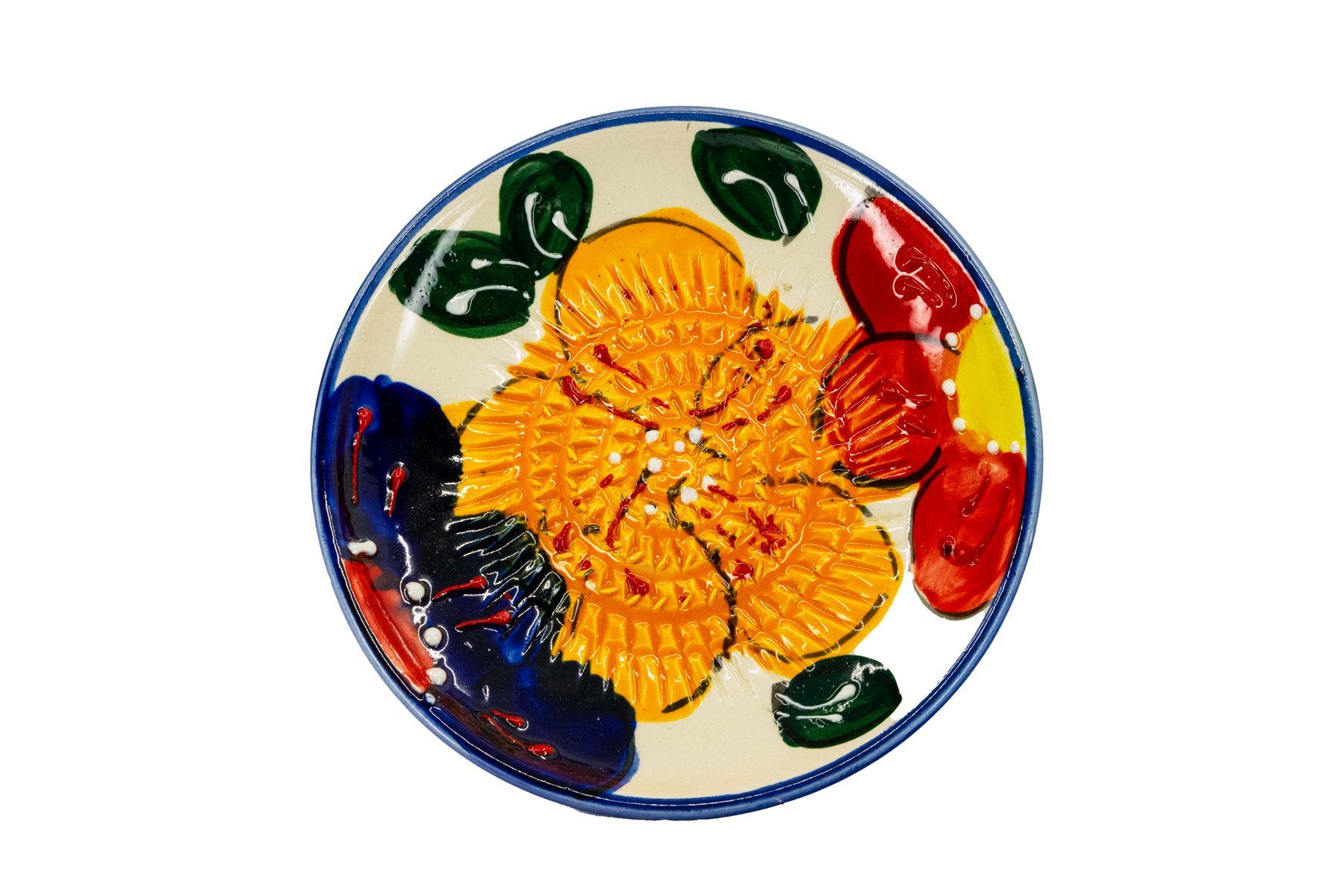Kaladia Multireibe 12cm Reibeteller Küchenreibe handbemalte Keramik, mit Spain Made in bunten - Blumen