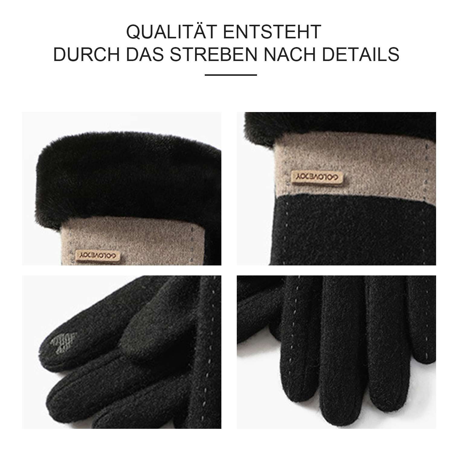 Handschuhe Schwarz mit Damen Touchscreen Winter MAGICSHE Thermo Fleecehandschuhe Fleecefutter