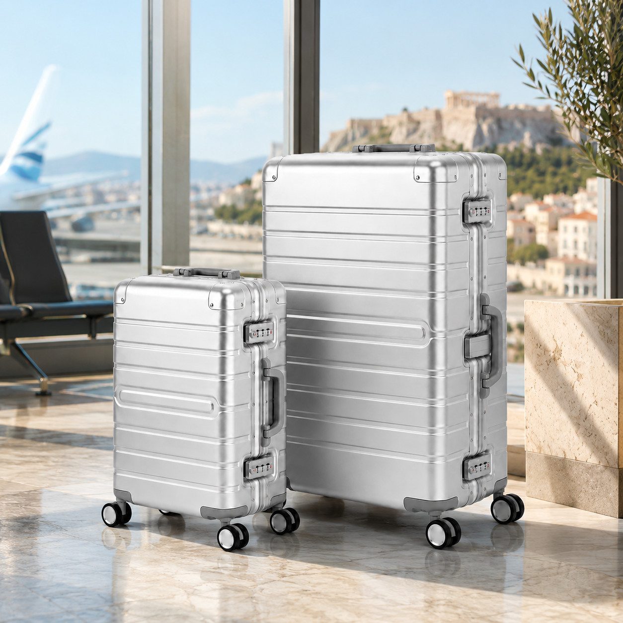 Travelhouse Kofferset 100% Aluminium OSLO - verschiedene Farben, 4 Rollen, (2 tlg., S+L), mit stabiler Aluminium-Hartschale und verstärkten Ecken
