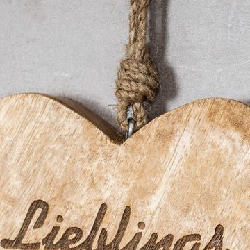 Levandeo® Deko-Schriftzug, Aufhänger Lieblingsplatz H15cm Herz Mango Holz Schriftzug Wand-Deko