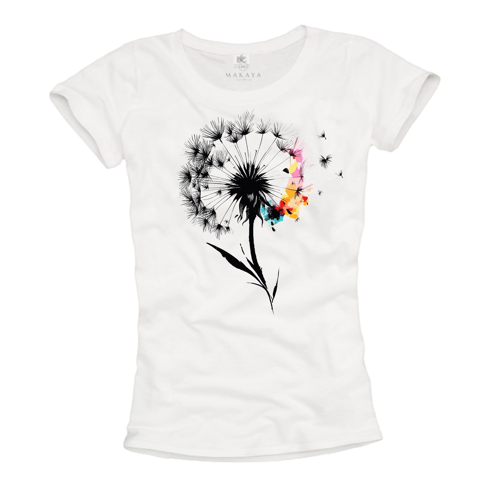 MAKAYA T-Shirt Damen Top mit Pusteblume – Boho Blumenprint Floraler Look (W günstig online kaufen