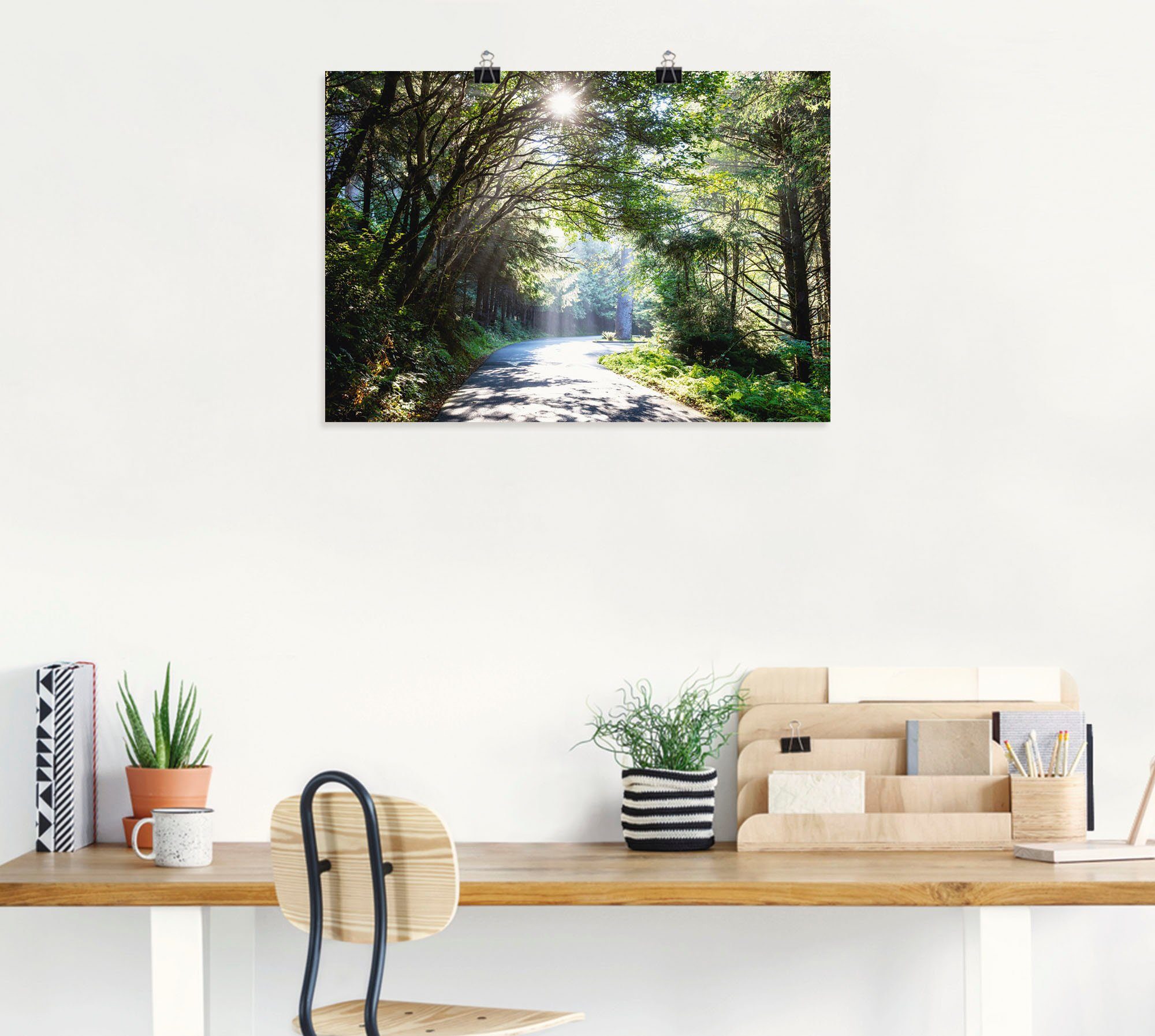 Artland Wandbild Sonniger Wald, Baumbilder Größen Leinwandbild, Alubild, in versch. als (1 oder St), Poster Wandaufkleber