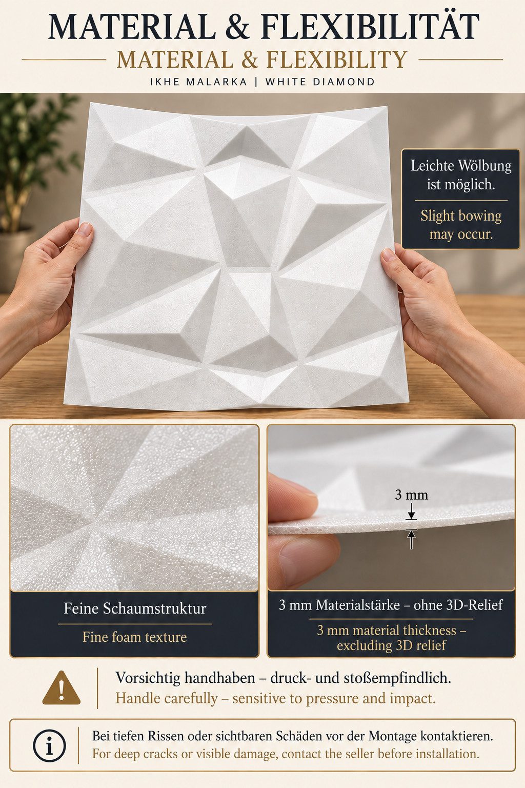 IKHEMalarka 3D Wandpaneel aus Polystyrol Styropor XPS 4m²/16 Stück, BxL: 50,00x50,00 cm, 0,25 qm, (16-tlg) 3D Paneelen für Decke oder Wand – Bild 5 von 5