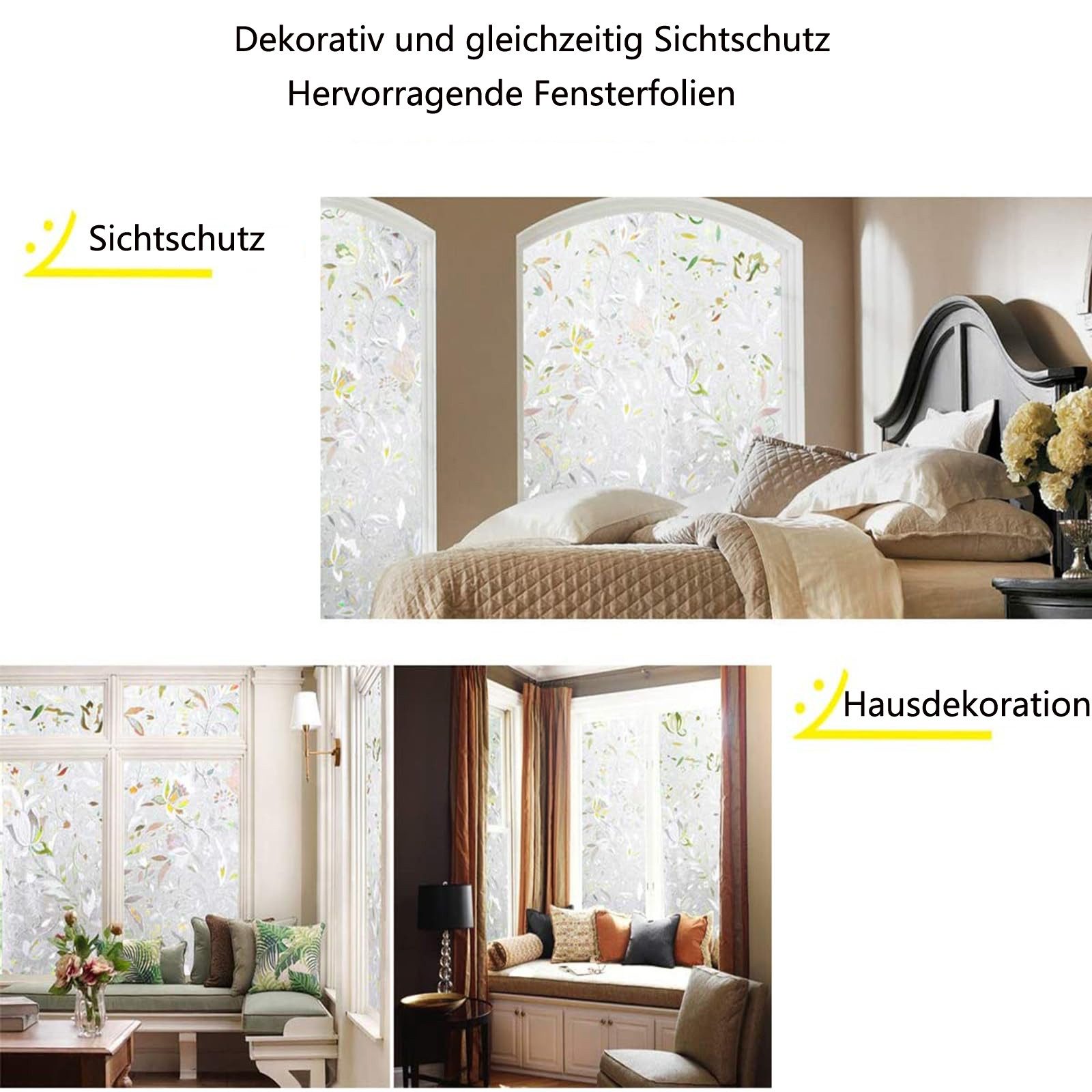 Diwzbyn Fensterfolie Blickdicht Selbsthaftende, Regenbogen Statisch No-Glue, Bunt Tulpe, Sichtschutzfolie, Anti-UV Sonnenschutzfolie für Wohnzimmer – Bild 4 von 5