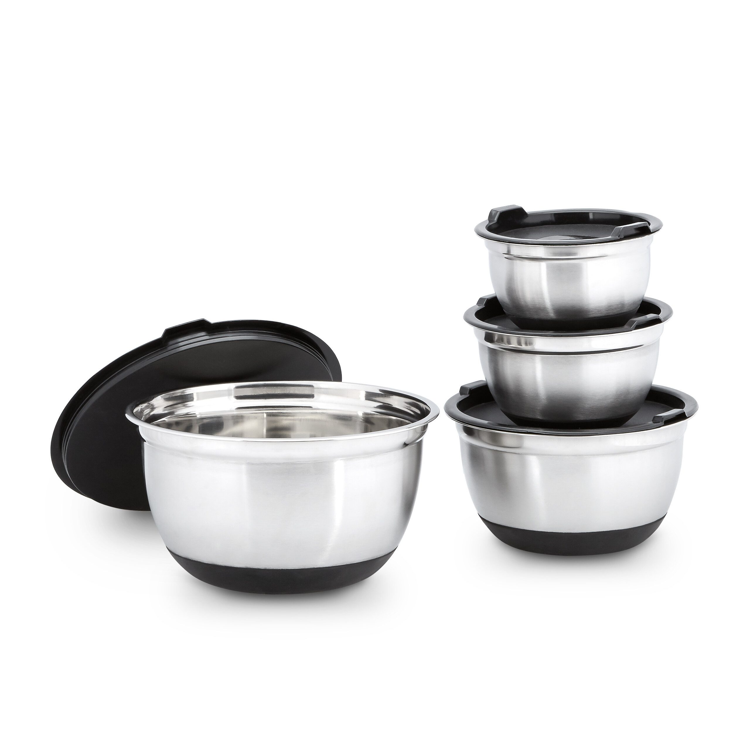 relaxdays Schüssel Set BOWLY mit Deckel, Edelstahl, (4er Set, 4-tlg), 4er Pack