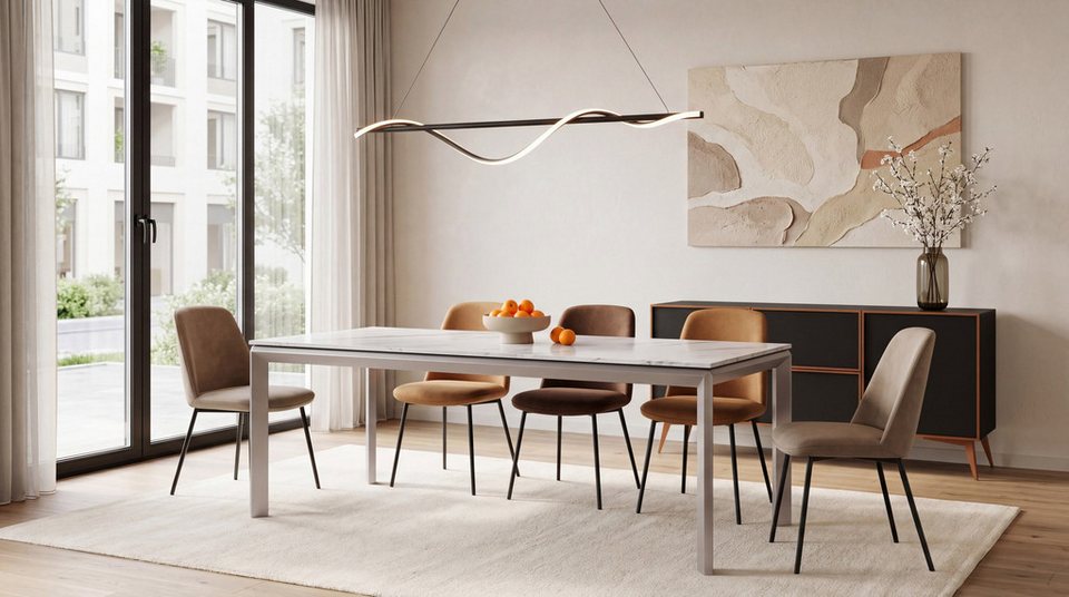 WFL GROUP Esstisch Elan Rechteckiger Ausziehbarer Tisch mit Metallbeinen in Kaschmir (MADE IN EU, XXL Groß – 160 x 90 cm und 180 x 90 cm ausziehbar auf 250 und 270 cm), Butterfly Auszug, Modernes Minimalistisches Premium Design
