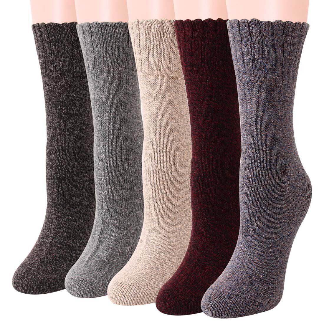 FIDDY Thermosocken Dicke, warme und weiche Damensocken für den Winter (5-Paar) 5 Paar mittellange Thermosocken für Arbeit und Outdoor