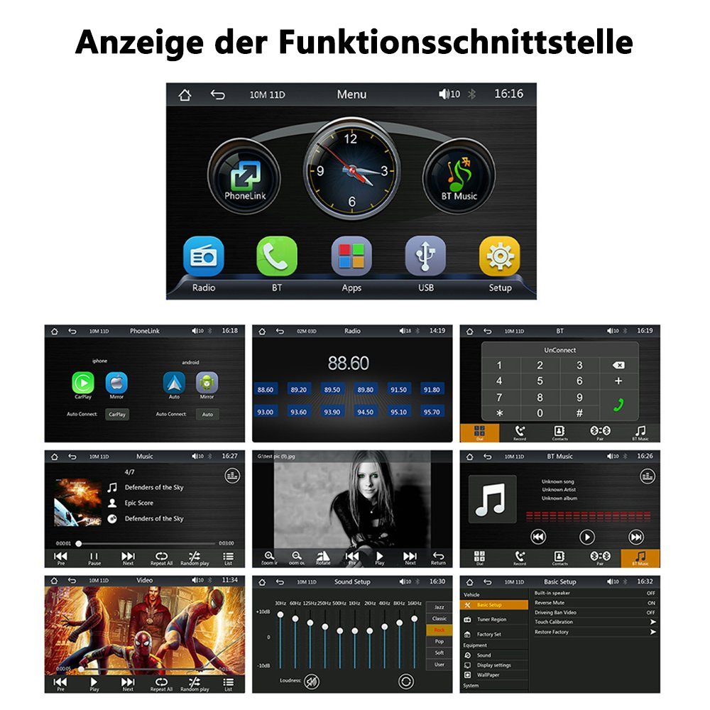 GelldG Autoradio, 7-Zoll-Bildschirm Radio Autoradio Schwarz(stil1) Navi Display, mit Touch Bluetooth