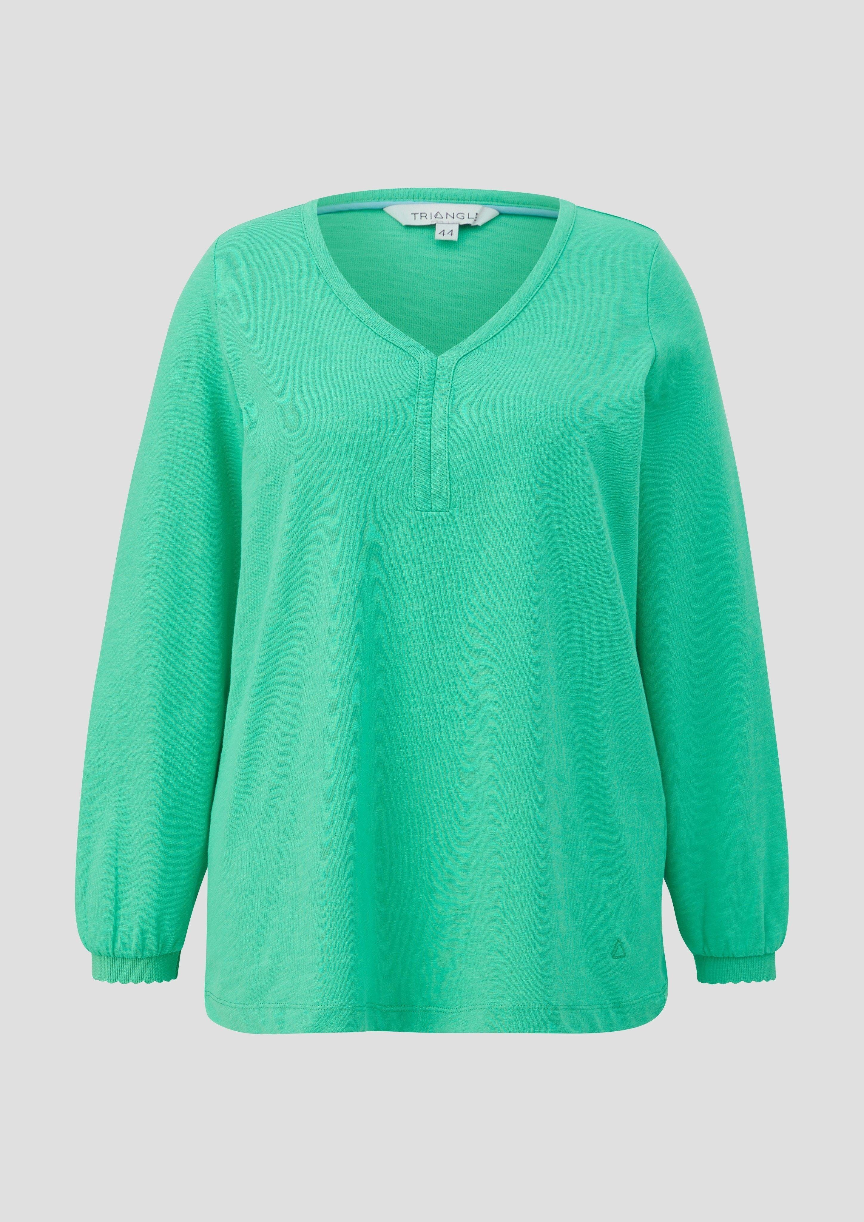 TRIANGLE Langarmshirt Longsleeve mit Flammgarnstruktur Logo