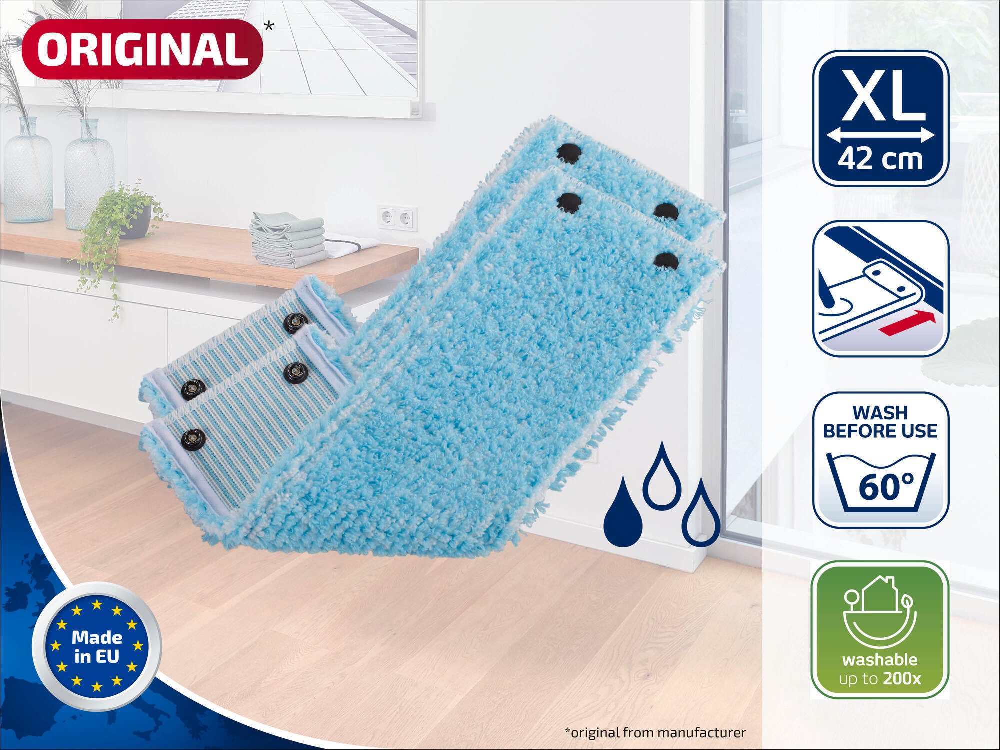 Leifheit Wischbezug CLEAN TWIST XL / Combi XL super soft 2er Wischbezug (Kunstfaser, 14.0x49.5 cm, 2-tlg., Waschbar bei 60°C, Wischbreite 42cm, für Parkett/Laminat/Kork)