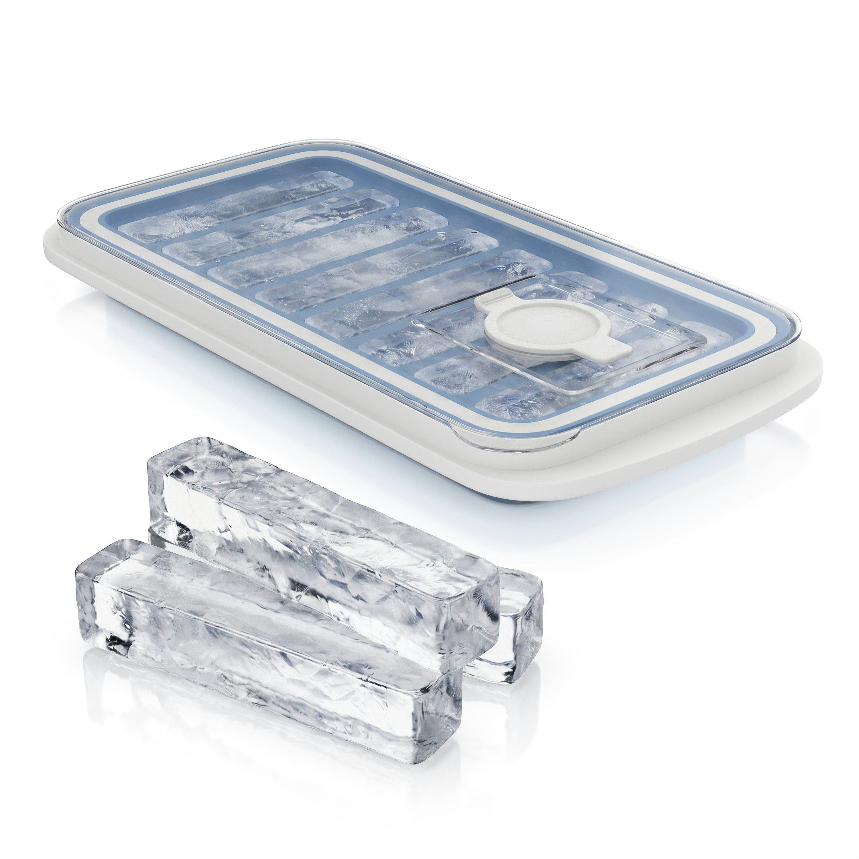 Arendo Eiswürfelform Silikon 115ml, 8 Eiswürfel, spülmaschinengeeignet, stapelbar, (1-tlg), Länglich, Deckel mit Einfüllöffnung, leichtes Herauslösen, BPA-frei