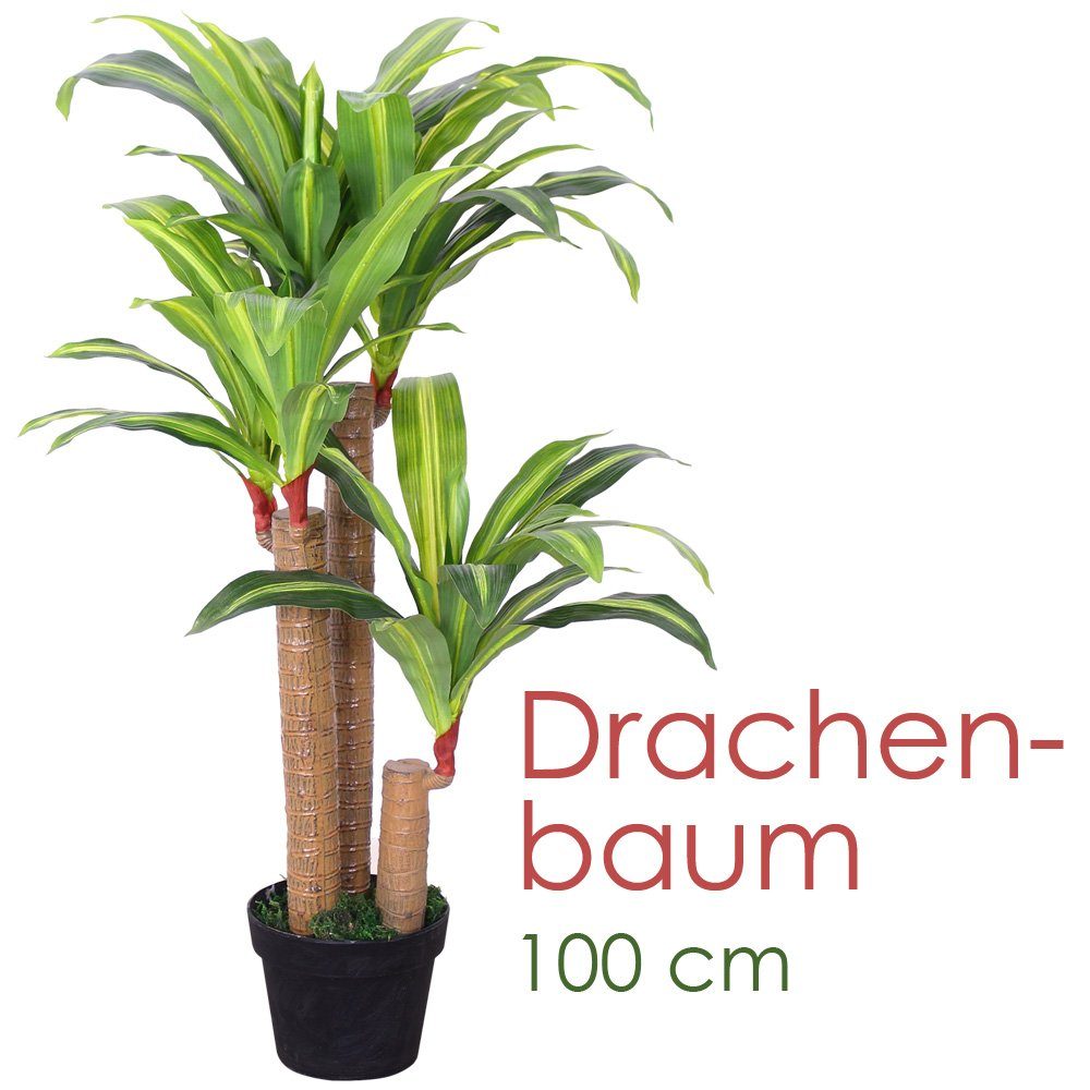 Kunstpflanze Drachenbaum Kunstpflanze Kunstbaum Künstliche Pflanze mit Topf 100cm, Decovego, Höhe 100 cm