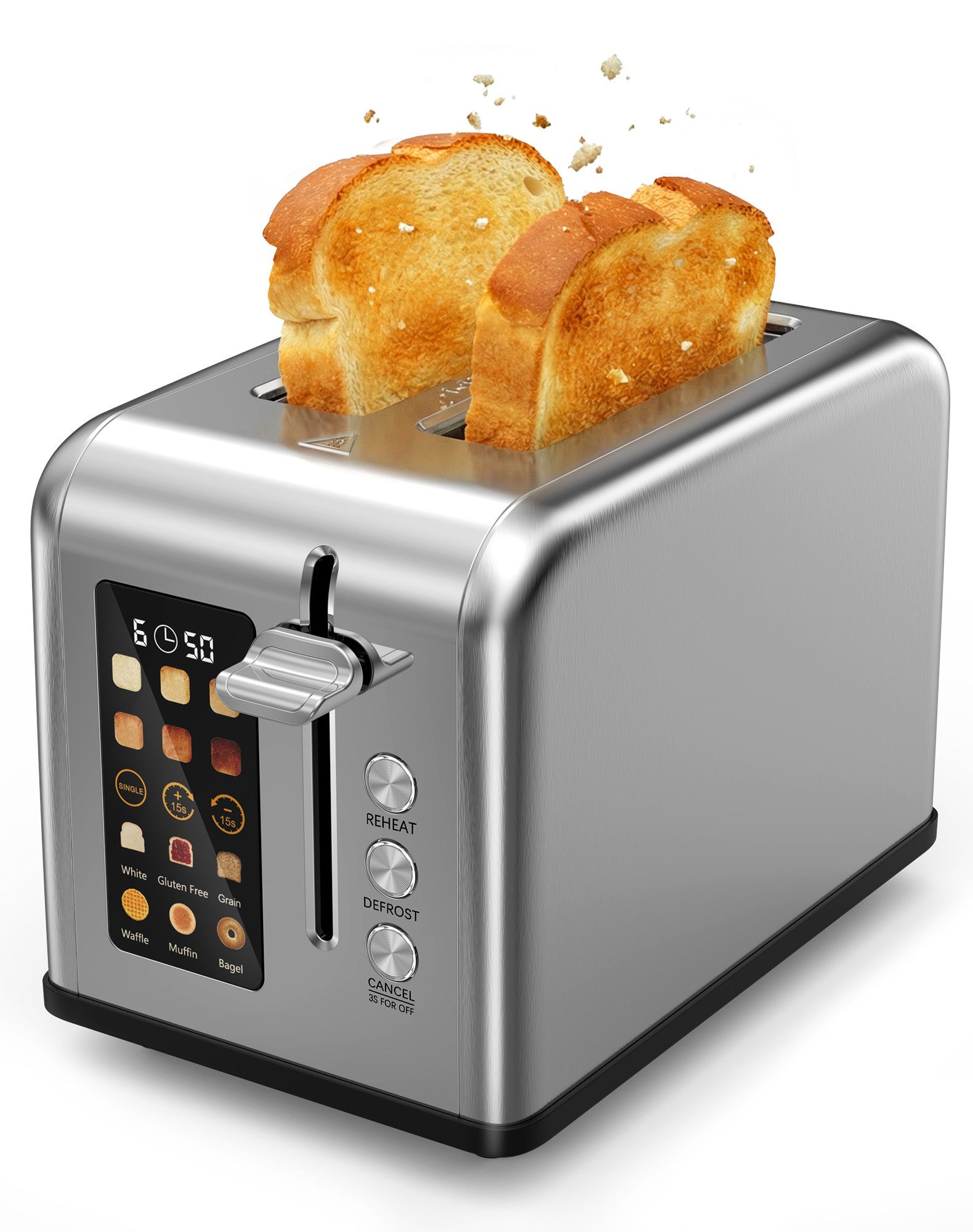 Toaster 2/4 Scheiben LED Anzeige Abbruch-, Auftau- & Aufwärmfunktion