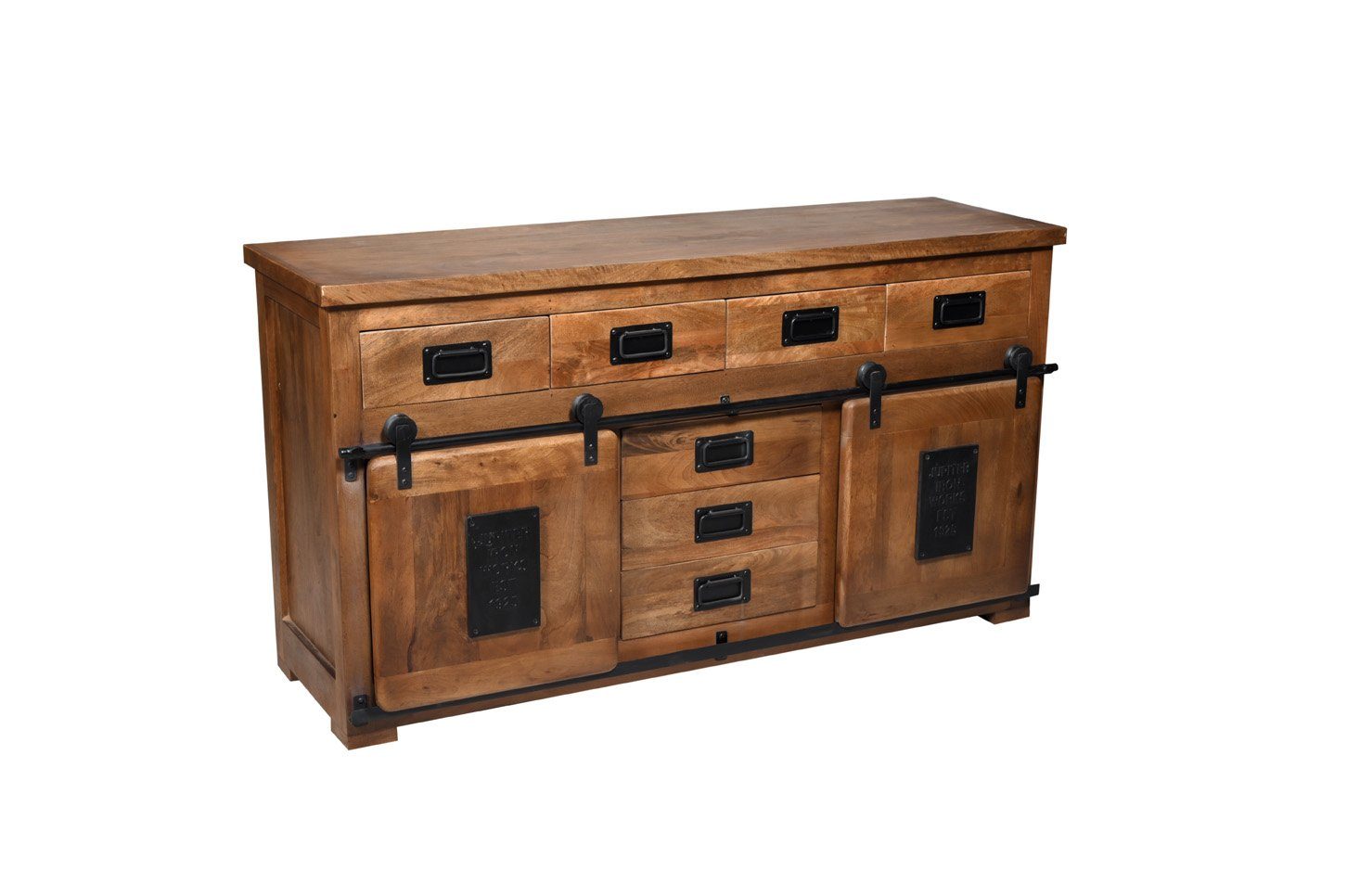 More2Home Kommode MARK Nr.1, Mango massiv, 2 Schiebetüren,7 Schubladen, 150cm breit