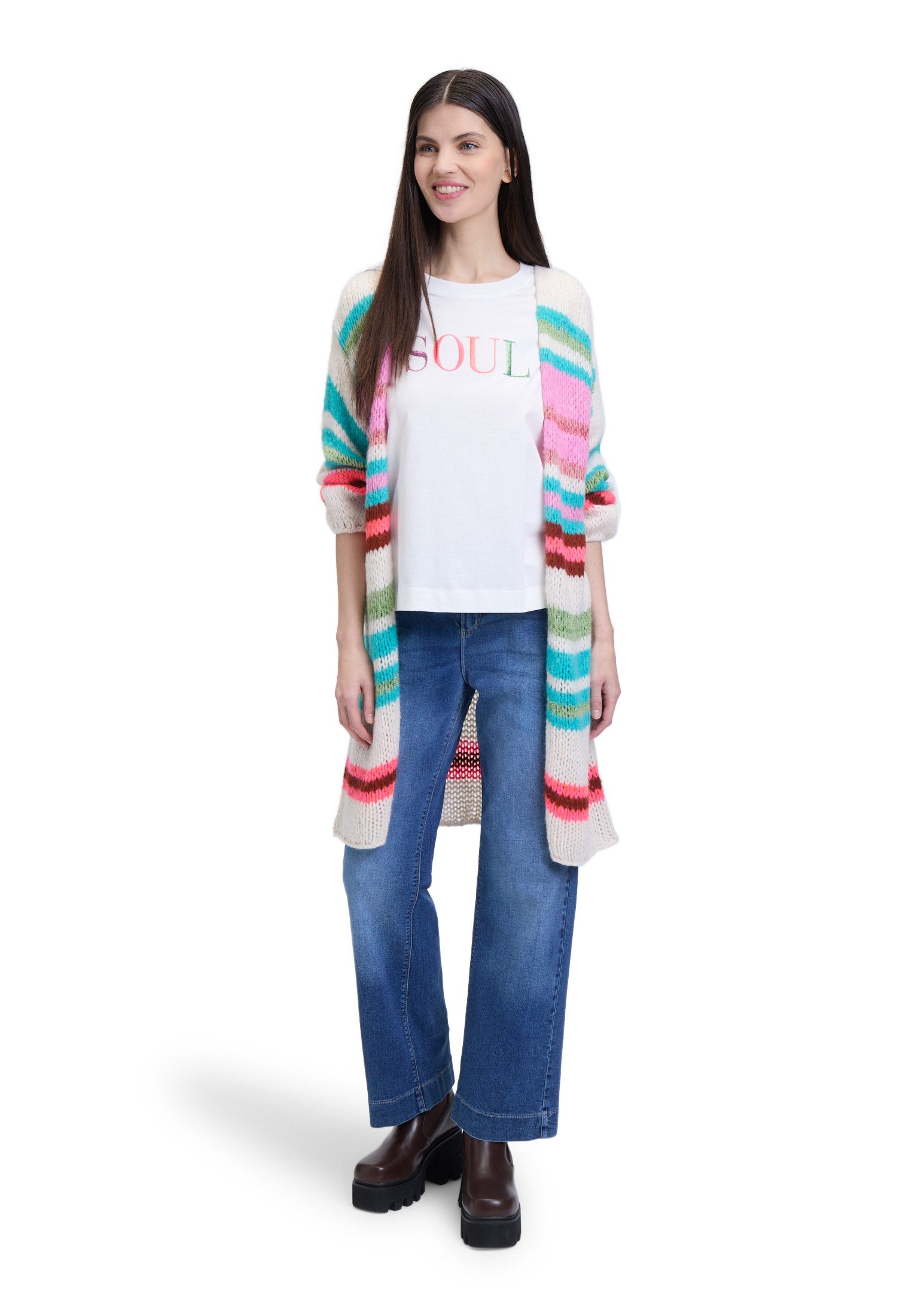 Cartoon Kurzarmshirt Damen mit Rundhalsausschnitt (1-tlg) Stickerei