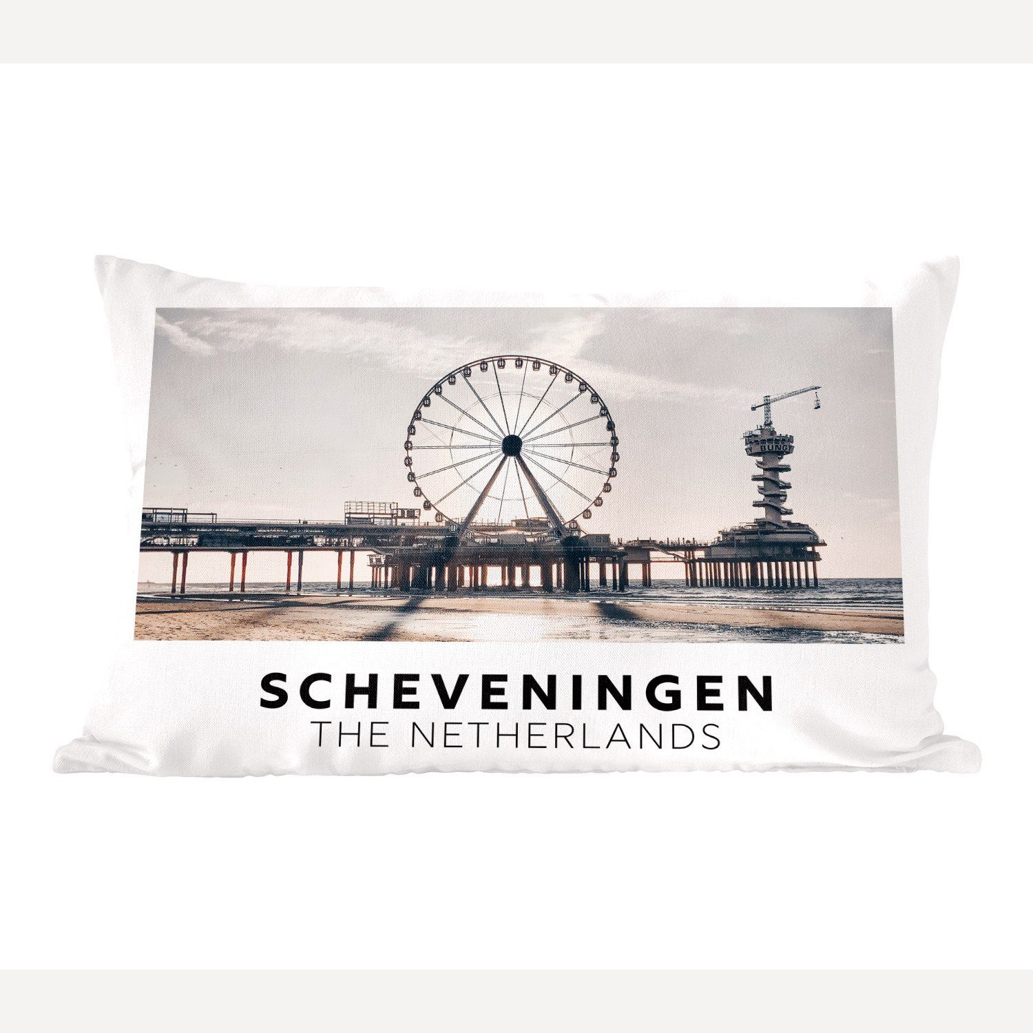 MuchoWow Dekokissen Niederlande - Strand - Riesenrad, Wohzimmer Dekoration, Zierkissen, Dekokissen mit Füllung, Schlafzimmer