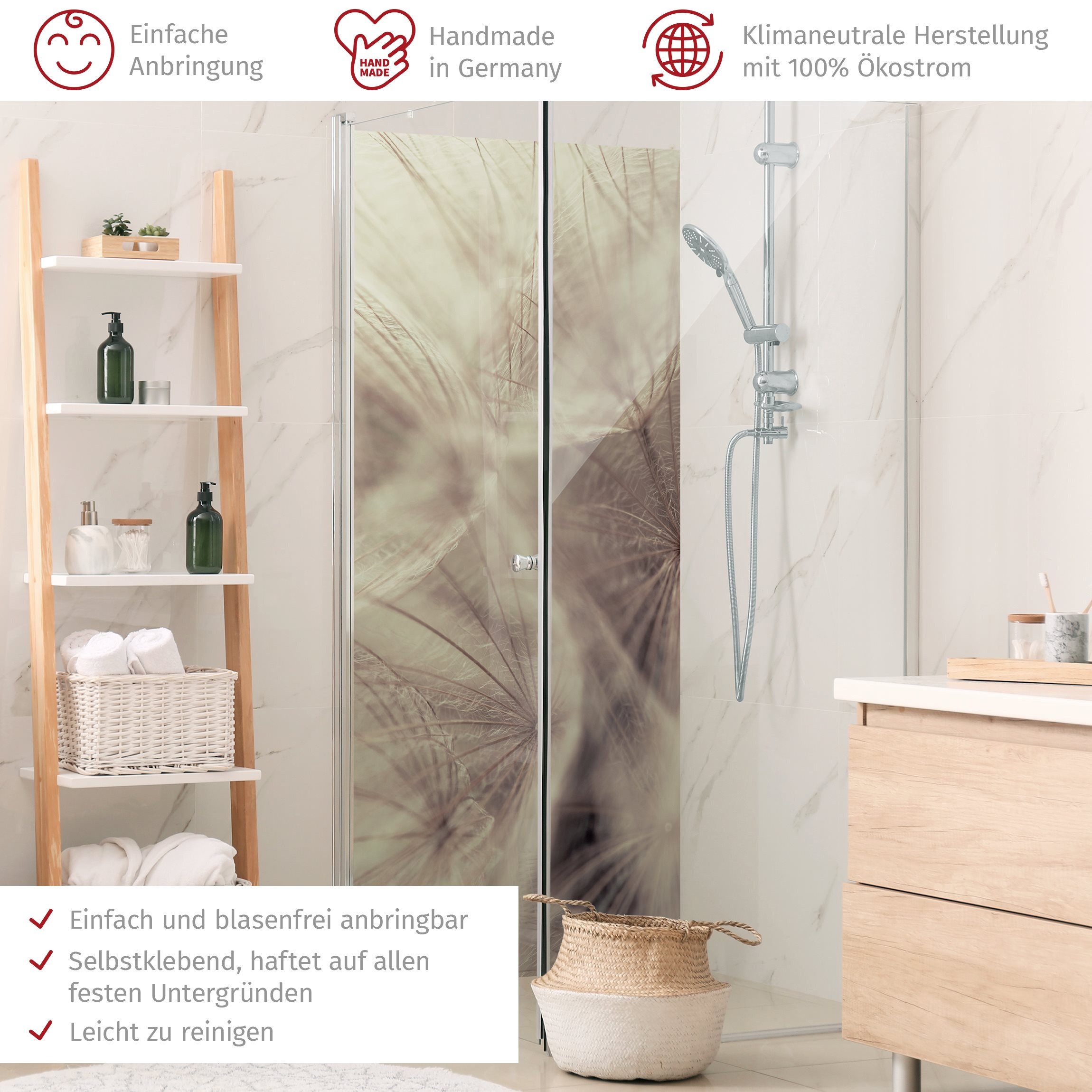 Thumbnail - Bilderdepot24 Badrückwand Blumen beige Duschrückwand ohne Bohren Dusche Vintage, (1-tlg., Hart-Folie Premium matt 0,61 m...