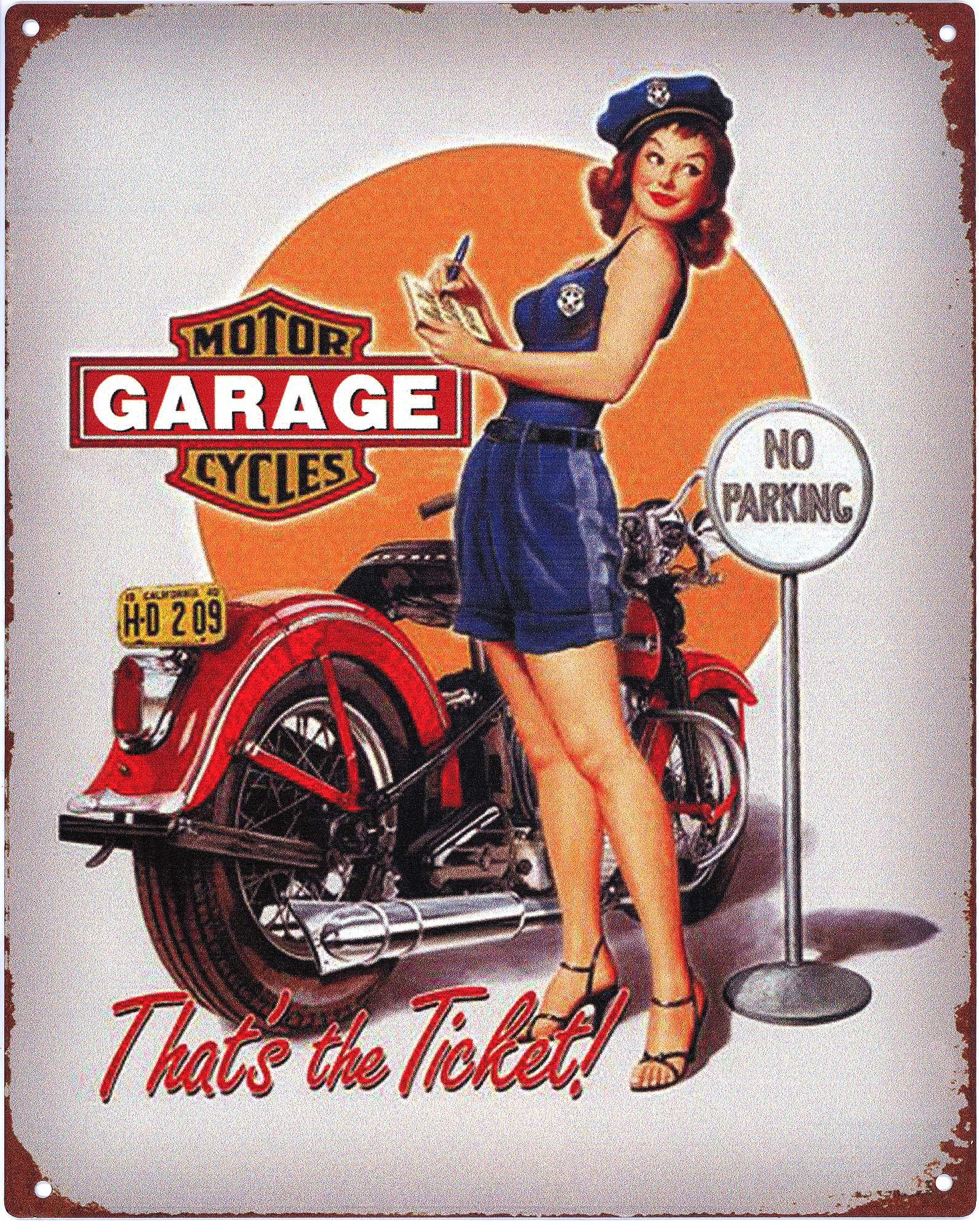 Moritz Metallschild Blechschild Motorcycles Garage No Parking, (Einzeln), 20 x 25cm Vintage Retro Deko Schild Metallschild Wandbild Schild