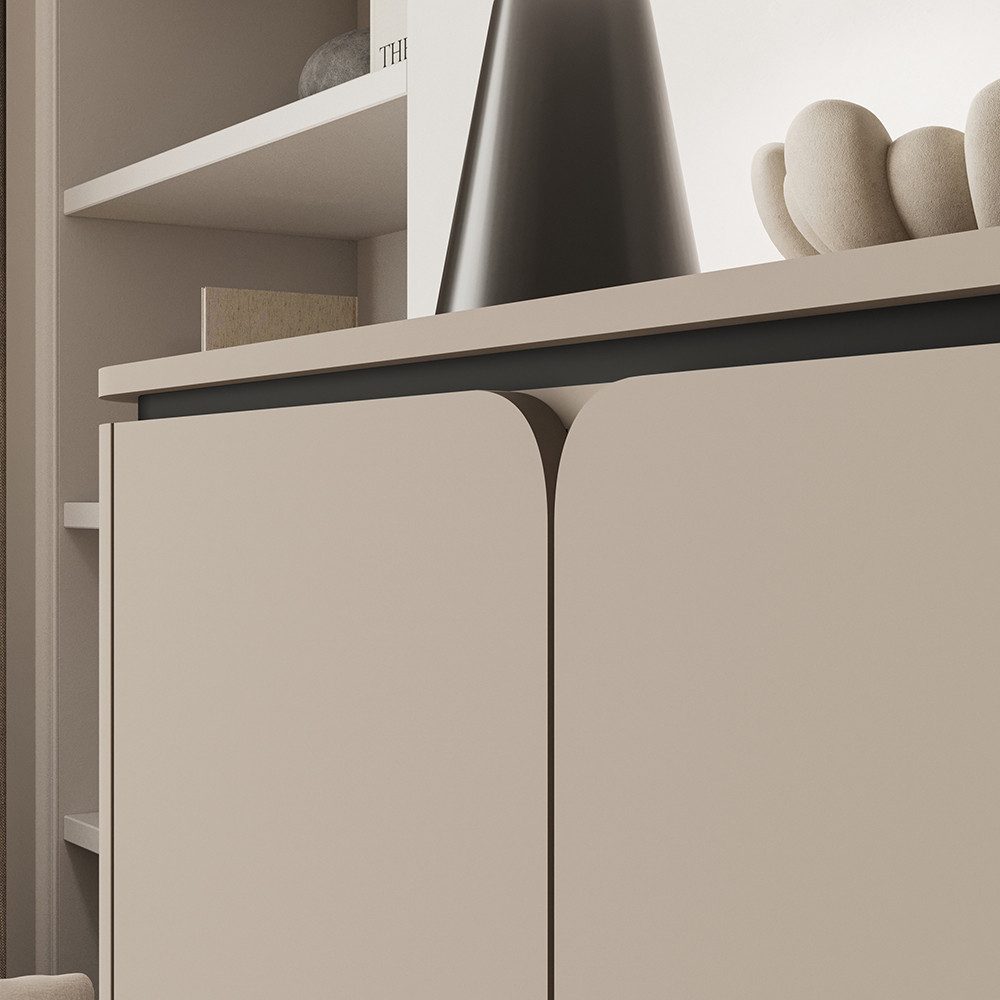 Lomadox Wohnzimmer-Set BRONTE-83, (Mega-Spar-Set, 3-St., Sideboard Lowboard Highboard), in greige mit abgerundeten Fronten, grifflos, Push-to-Open