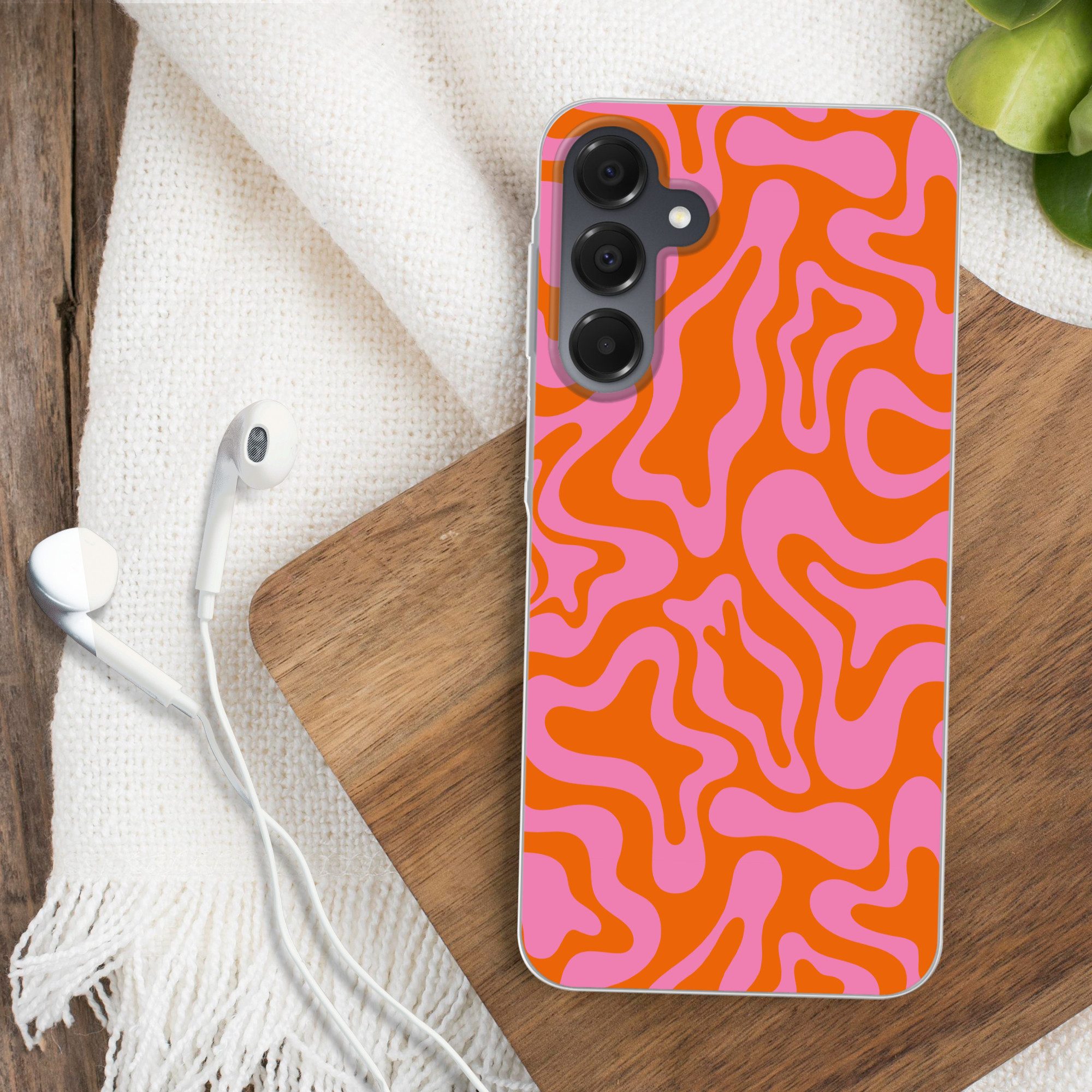 MuchoWow Handyhülle für Samsung Galaxy A16 5G Muster - Rosa - Orange - Abstrakt - Modern, Phone Case, Silikon, Schutzhülle Dünn