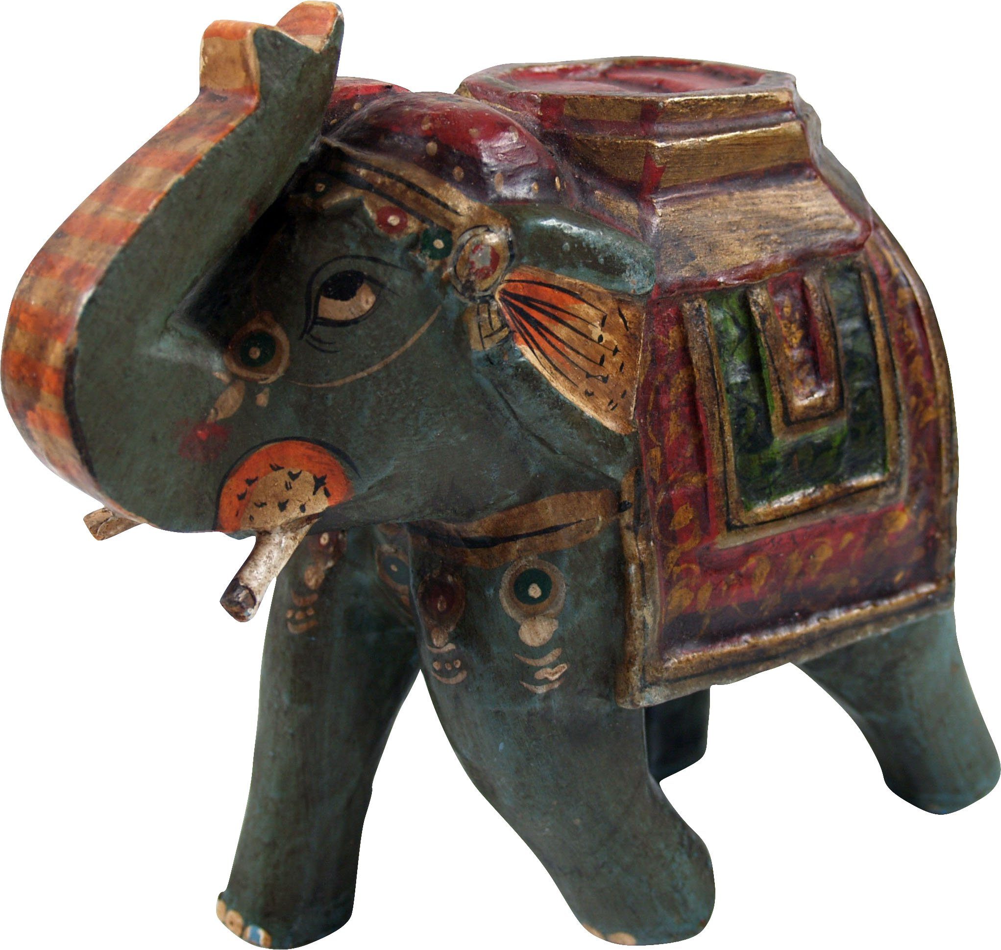 schwarz-orange Dekofigur Indien, indischer.. Elefant bemalter aus Guru-Shop Deko