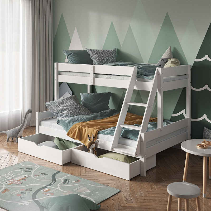 VitaliSpa® Hochbett Kinderbett Spielbett Everest 120x200cm Weiß Schubladen (mit Leiter und Schubladen)