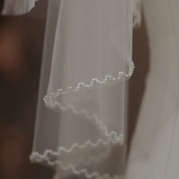 AUKUU Kopftuch Brautschleier Brautschleier doppellagiger weißer, Hochzeitsschleier mit Haarkamm als Kopfschmuck90*160cm