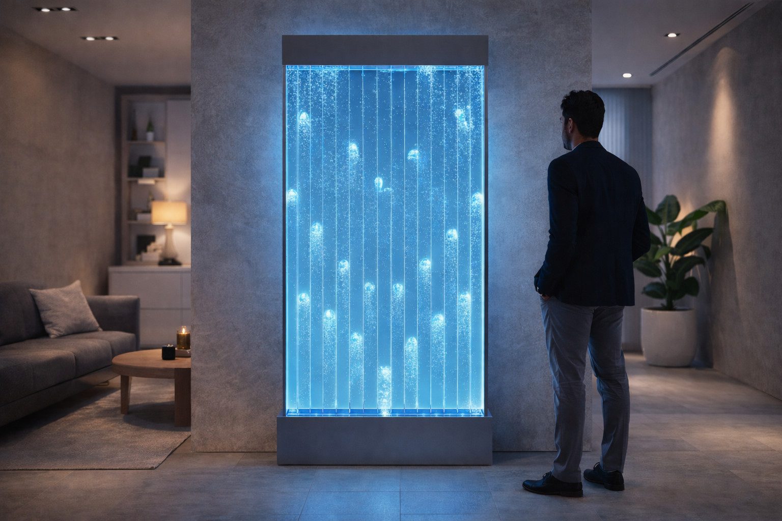 JVmoebel Zimmerbrunnen Designer-Wasserwand mit LED-Beleuchtung Sofort, (Water Wall)
