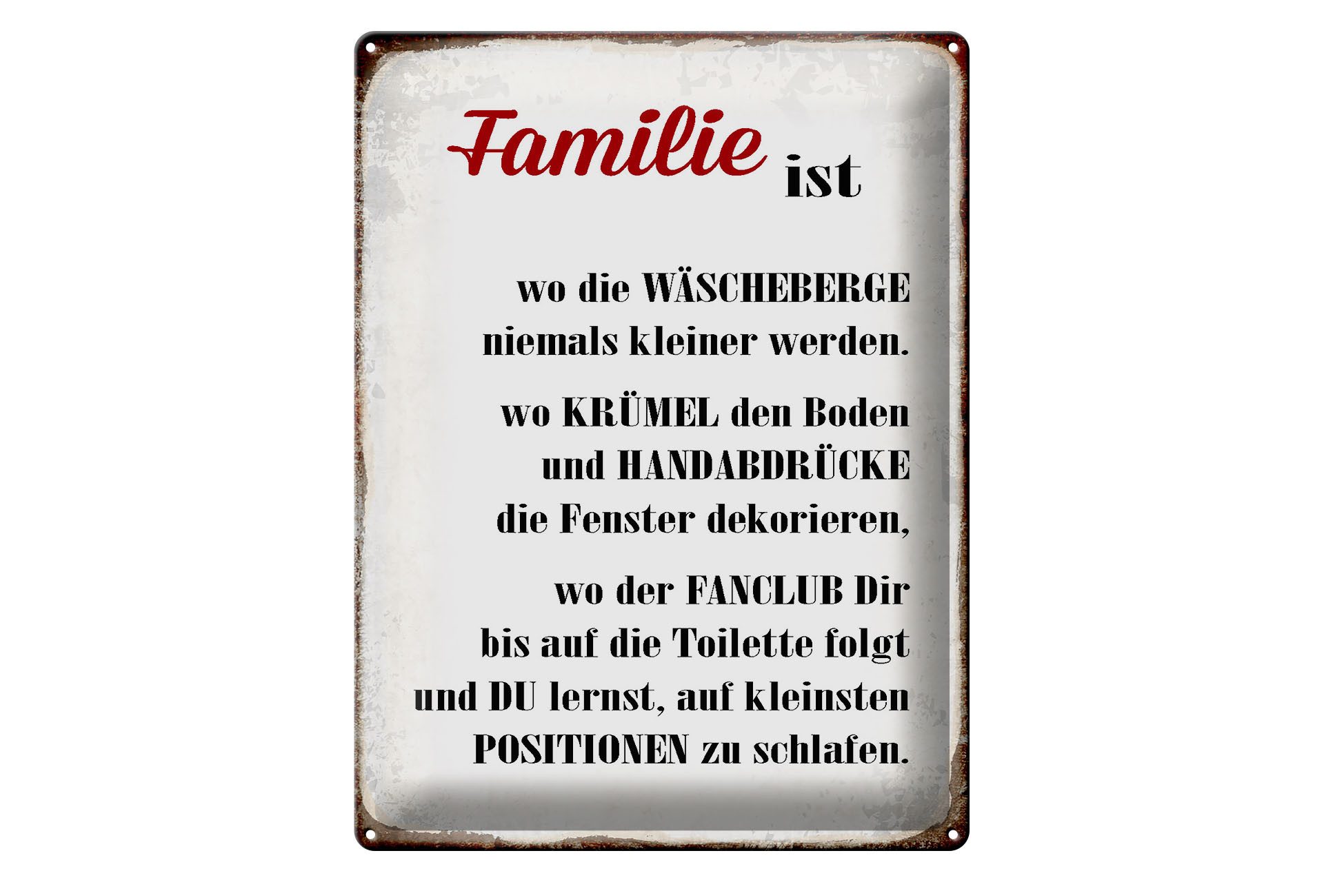 Metallschild Spruch 30x40cm Familie ist wo die Wäscheberge