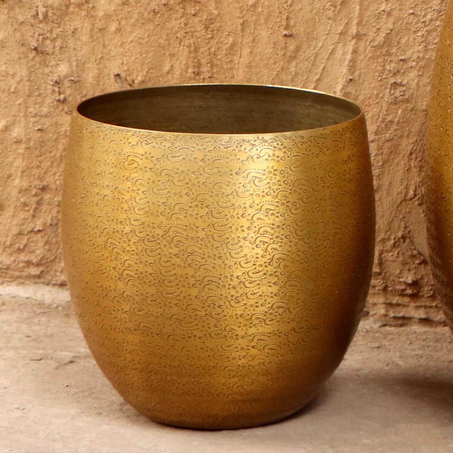 Casa Moro Pflanzkübel Orientalischer Blumentopf Leon Gold Aluminium Pflanzgefäß (Pflanztopf Übertopf - Pflanzentopf), Kunsthandwerk mit Hammerschlag verziert