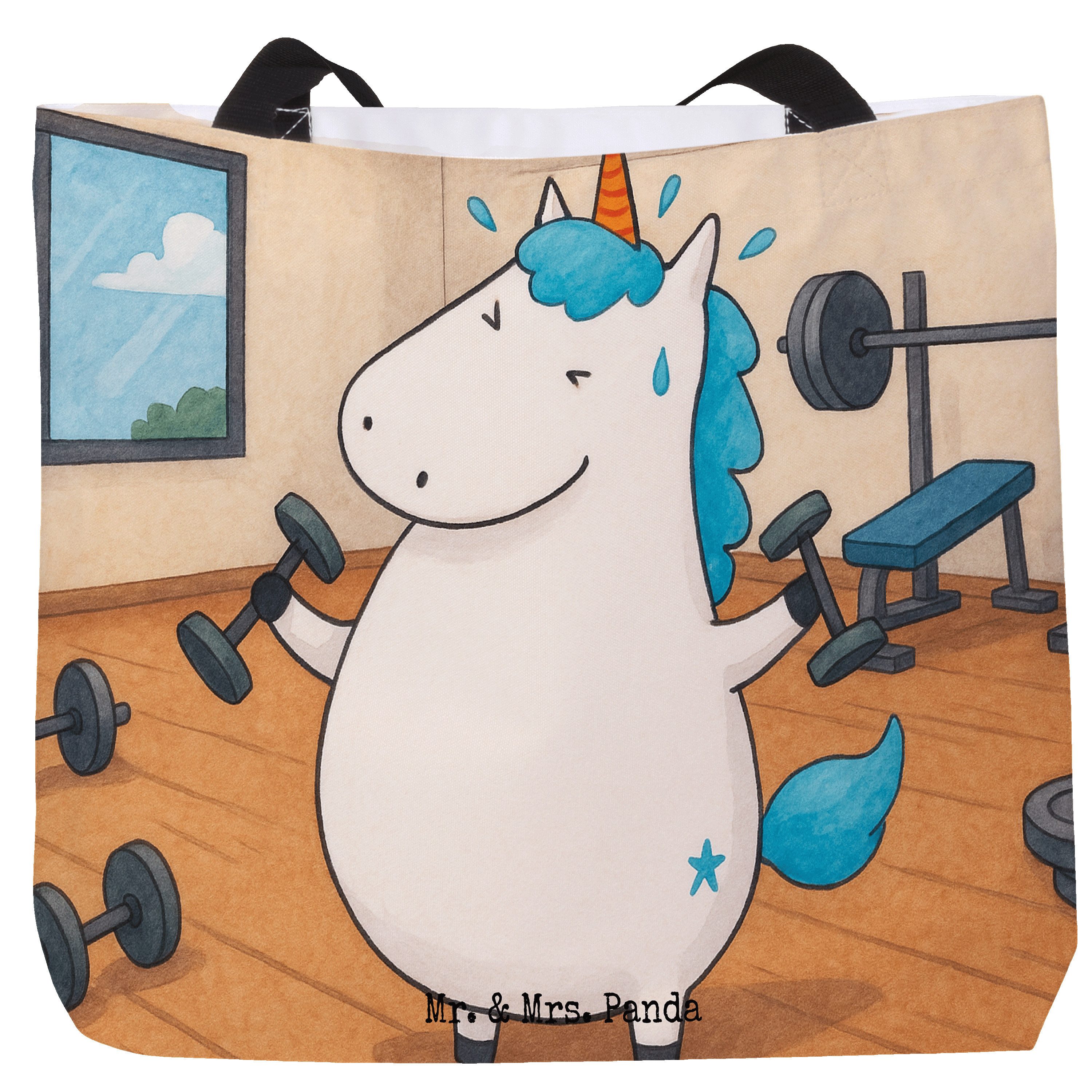 Shopper Einhorn Fitness Design, Stoffbeutel, Weiß, Gym, Tote Bag, Abnehmen, P