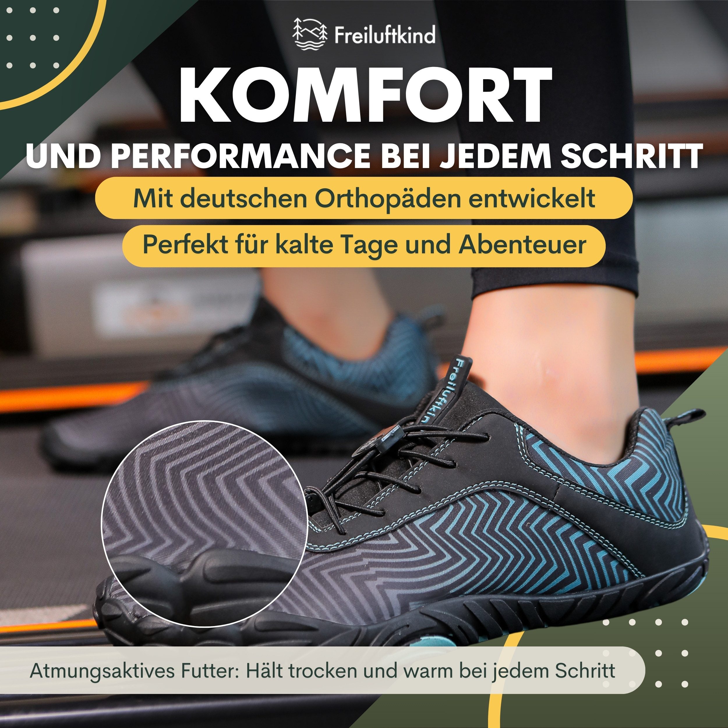 Freiluftkind Das Original – Overland Wasserabweisende & gefütterte Barfußschuhe Sneaker Schnürsenkel