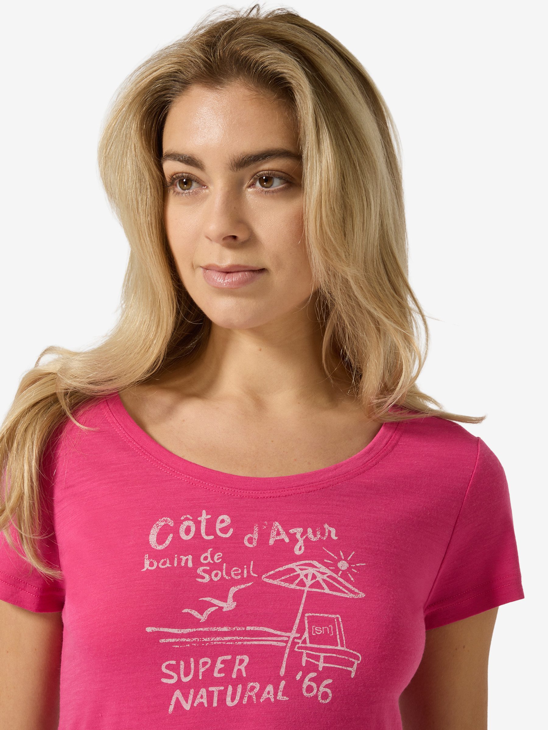 SUPER.NATURAL T-Shirt für Damen,Merino W COTE D'AZUR TEE mit Sommer-Motiv, atmungsaktiv