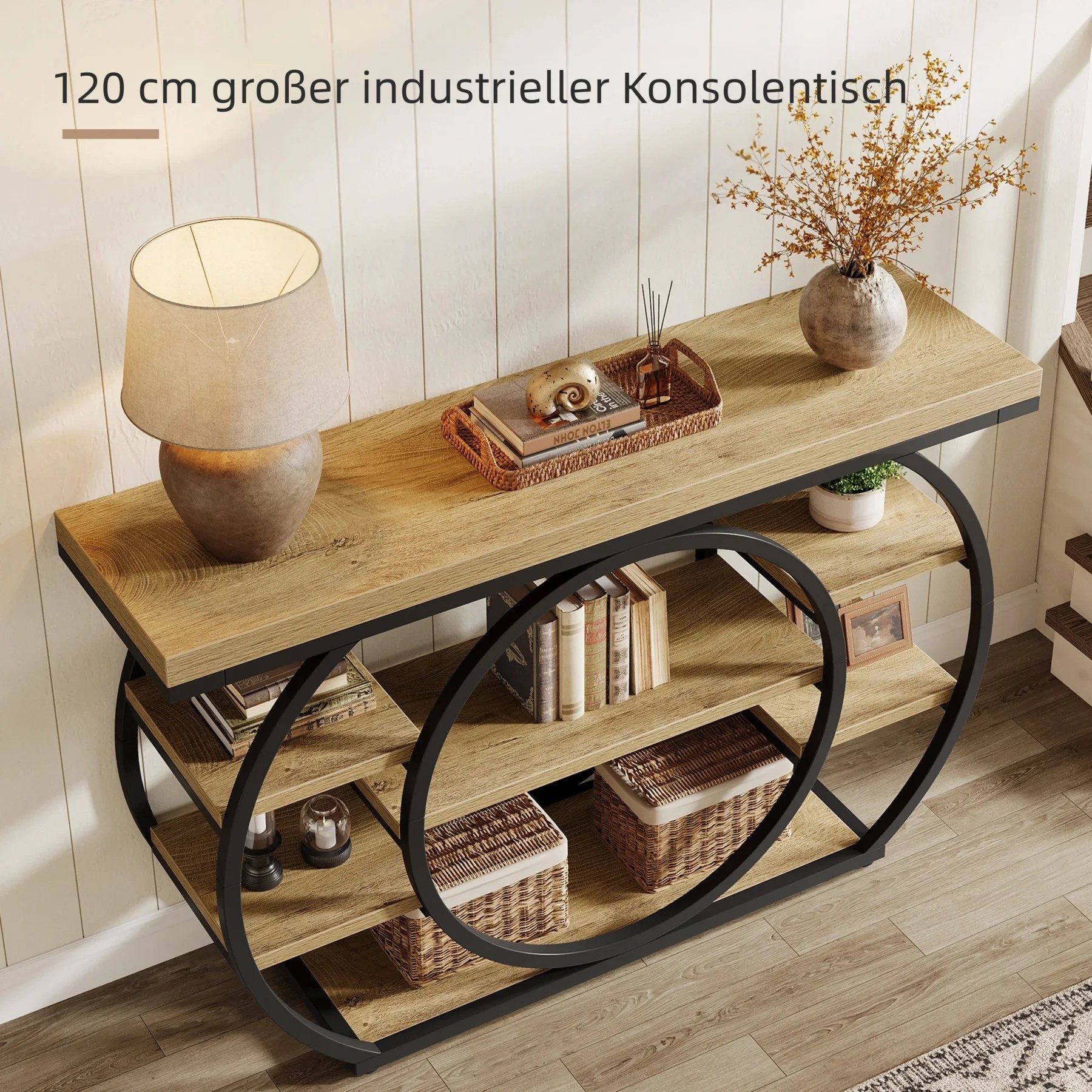 Tribesigns Konsolentisch 5-stufiger industrieller Eingangstisch mit Metallrahmen, Sofatisch – Bild 5 von 5
