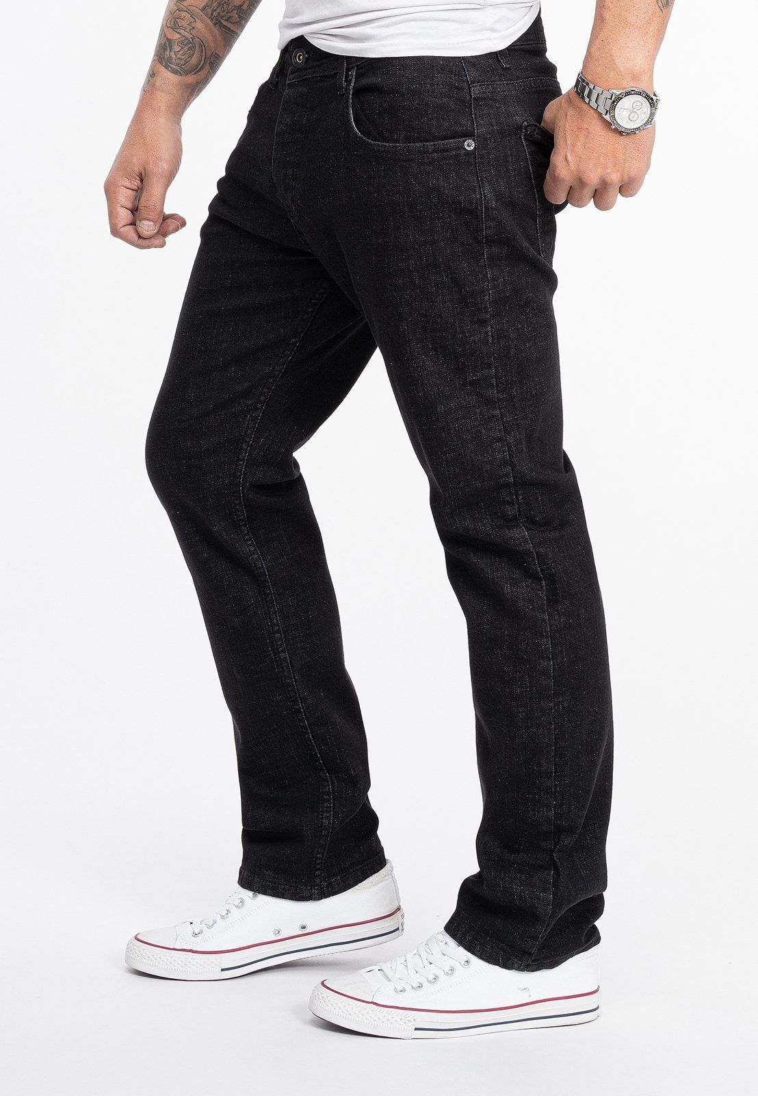 Rock Creek Regular-fit-Jeans Herren Jeans Stonewashed Schwarz RC-2277 günstig online kaufen