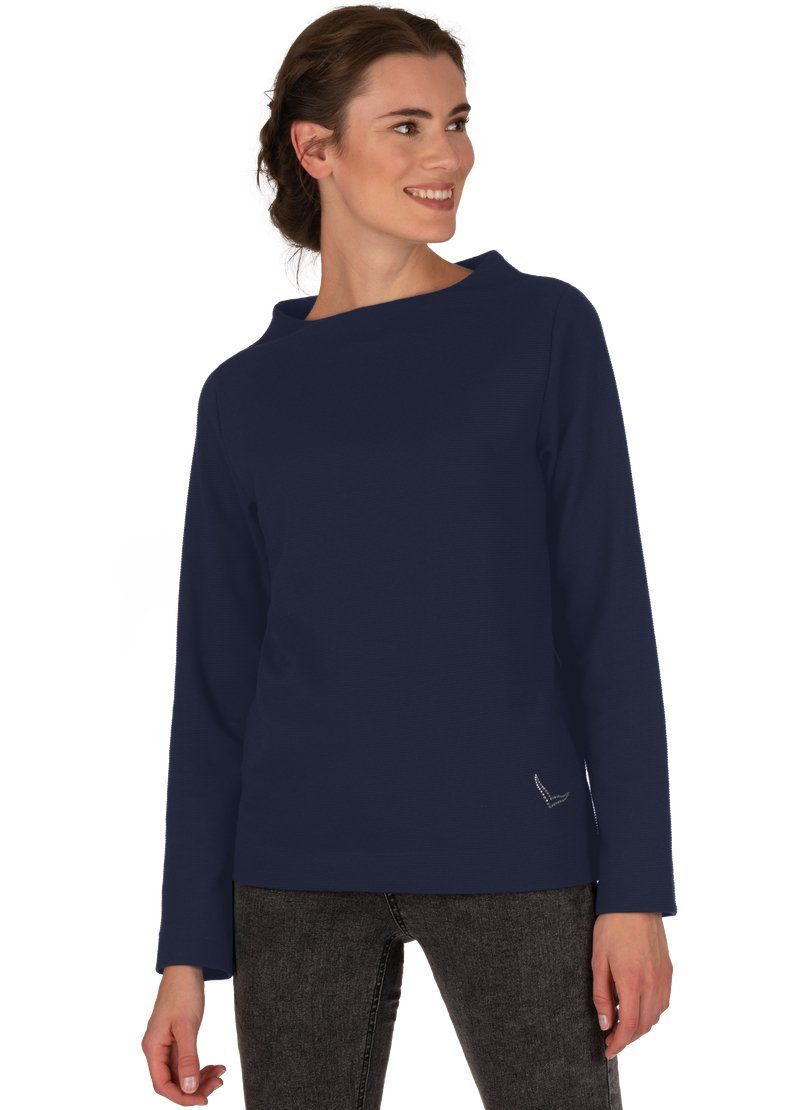 Sweatshirt Pullover navy Trigema Kristallsteinen TRIGEMA mit Stehkragen