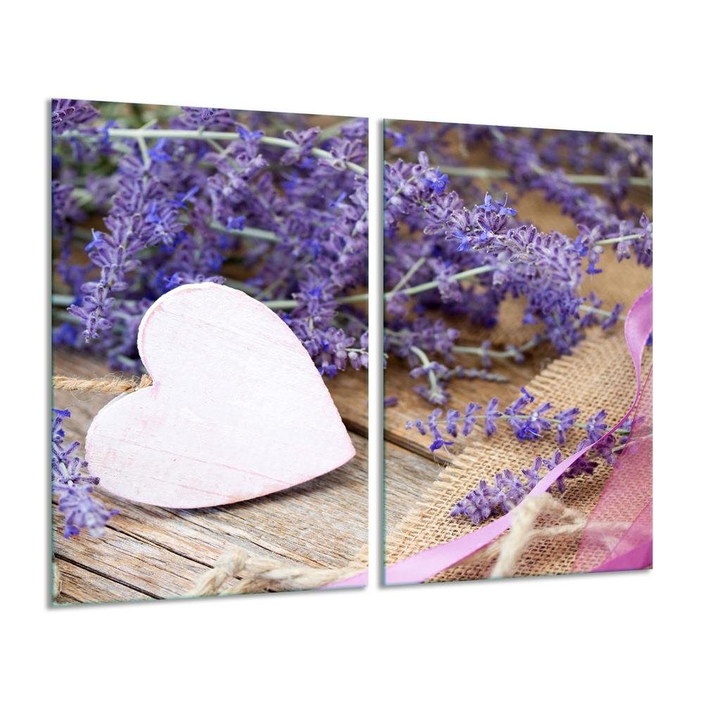 Decorwelt Herd-Abdeckplatte Herdabdeckplatte Ceran 60x52 Lavendel Violett Blumen Abdeckung Glas, für alle Herdarten excl. Gasherde