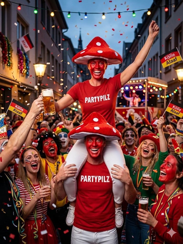 coole-fun-t-shirts Kostüm Party-Pilz Kostüm Set Herren Damen Karneval Fasching 2-teilig, Partypilz Verkleidung Gruppenkostüm Karneval Fasching