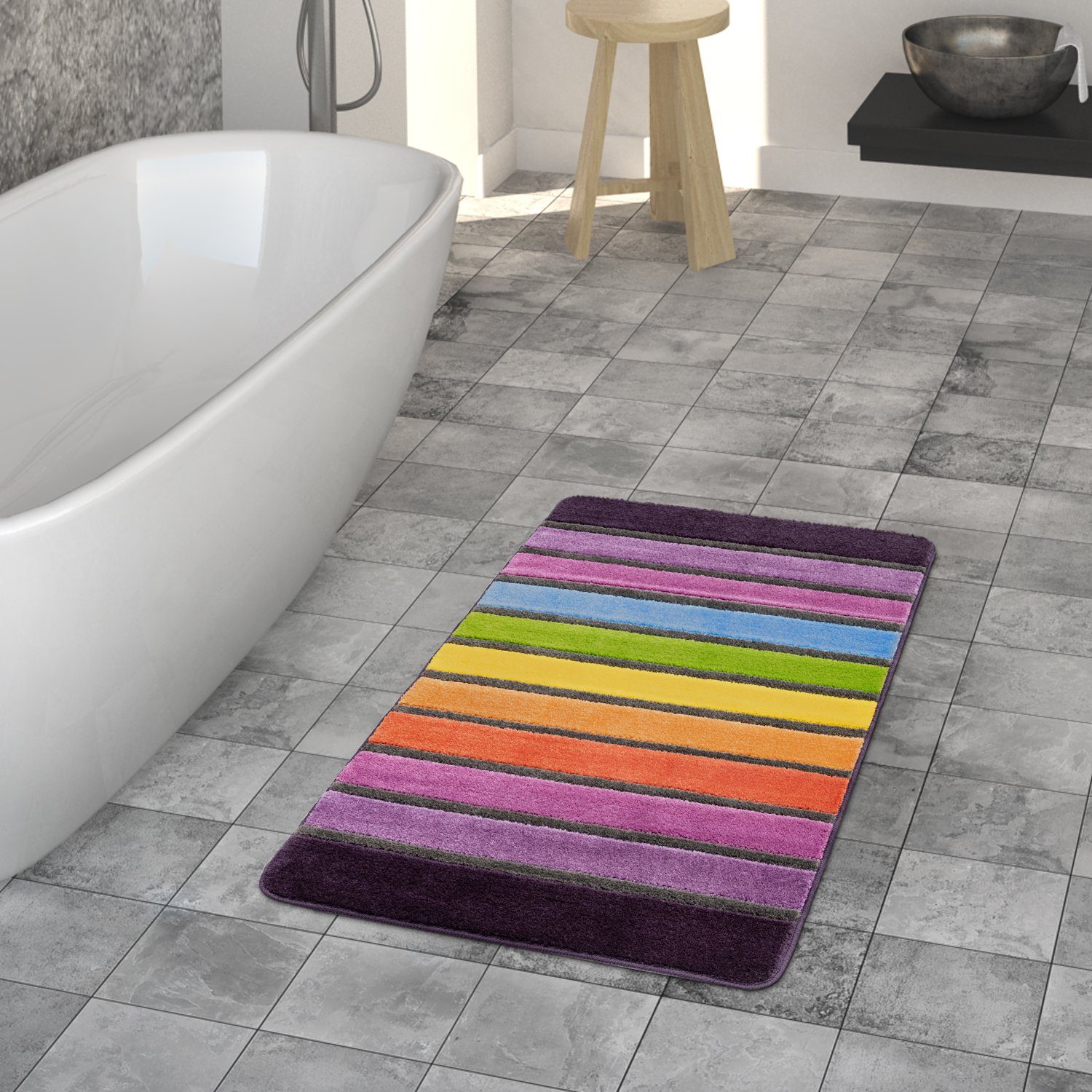 Badematte Kurzflor-Teppich Für Badezimmer Mit Streifen-Design TT Home, Höhe  15 mm, 100% Polypropylen, rechteckig