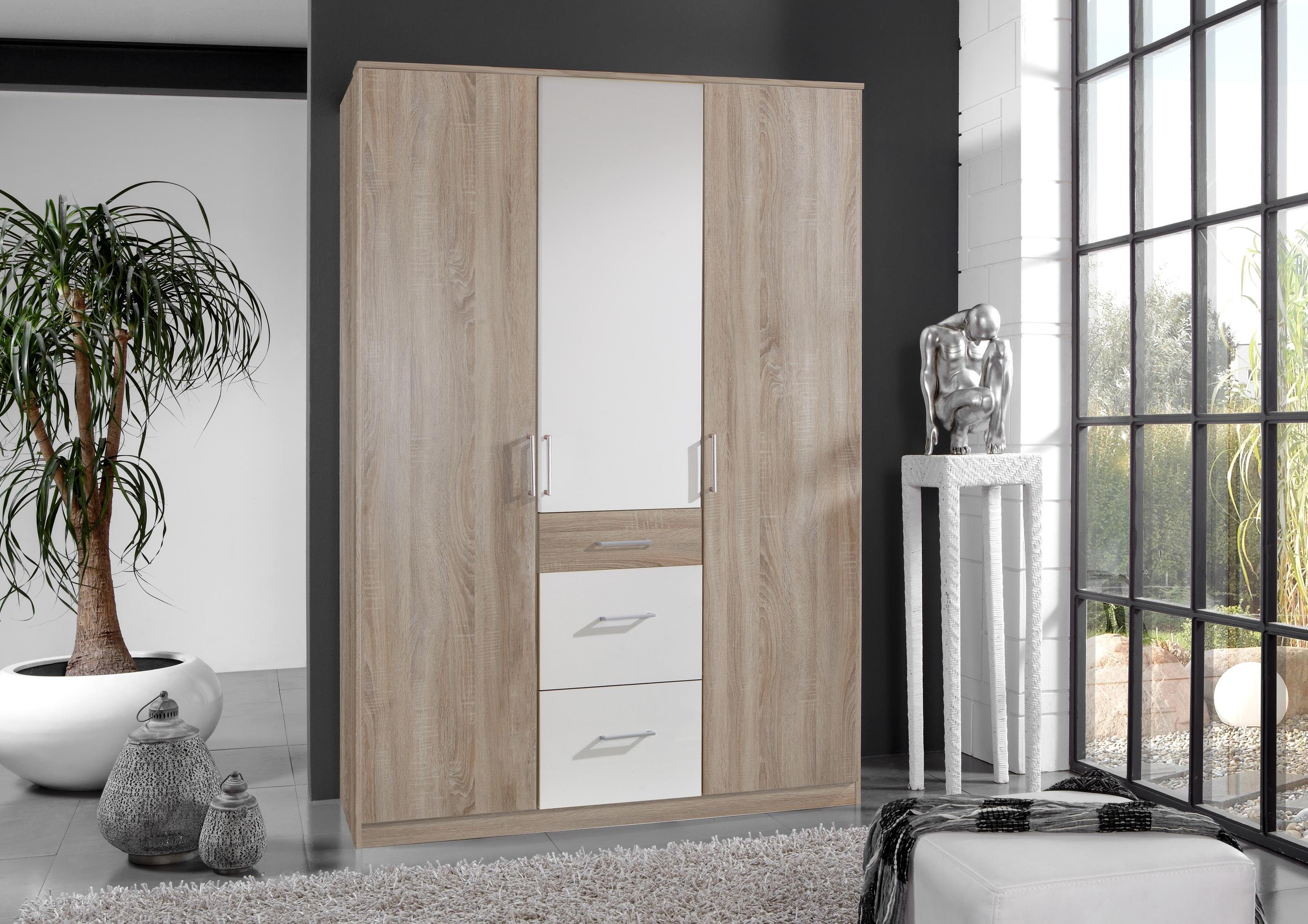 freiraum Kleiderschrank Click (B/H/T: 135x198x58 cm) in Eiche-Sägerau-Nachbildung mit 3 Schubladen und 3 Türen