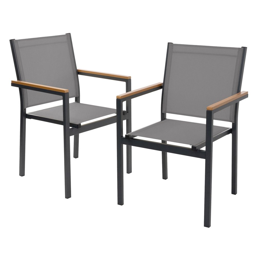 ML-DESIGN Gartenstuhl Terrassenstühle mit Aluminiumgestell Balkonstuhl wetterfest stapelbar (2 St), 2er Set Sessel mit Armlehnen-Holzoptik für Garten Balkon Terrasse