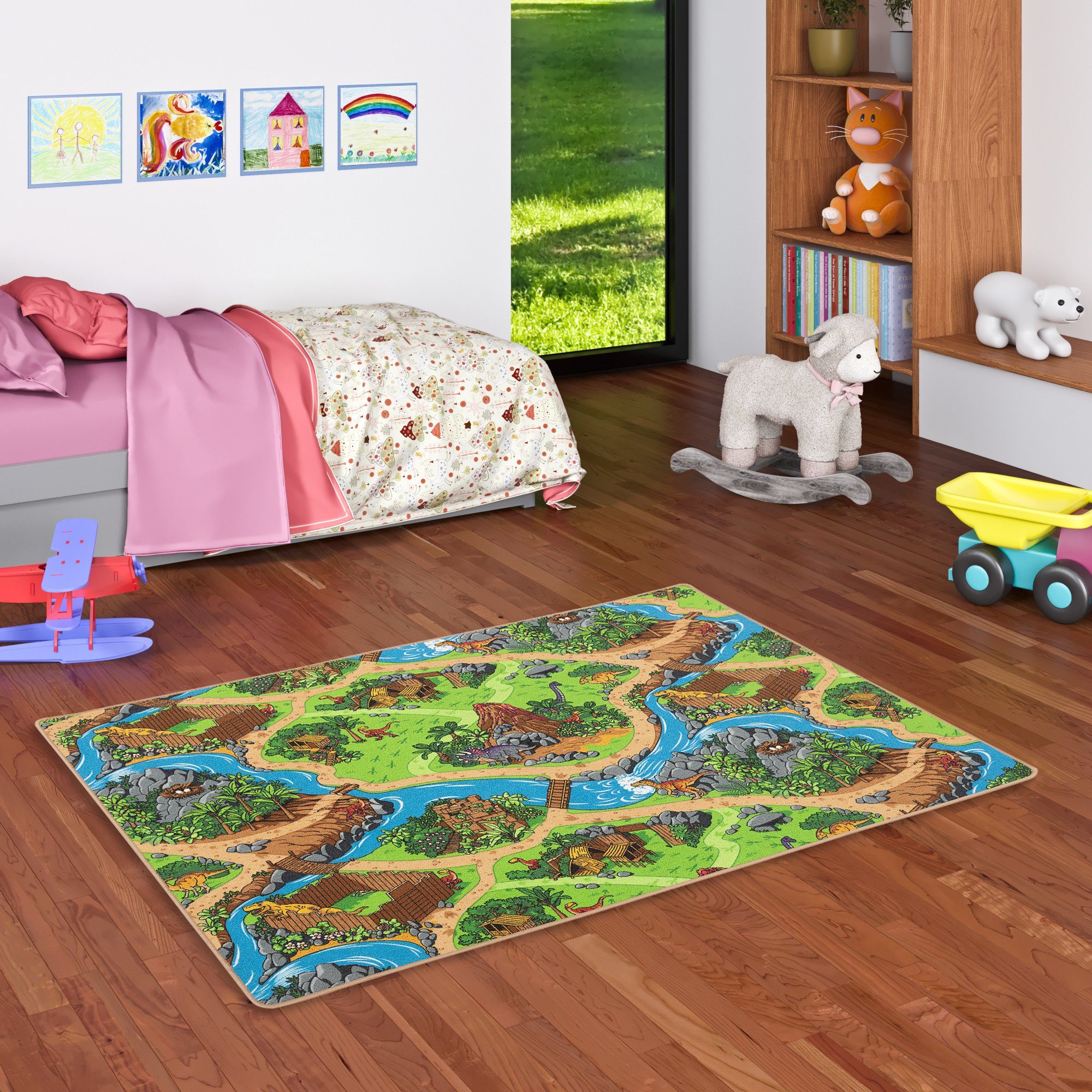 Kinderteppich Kinder Spiel Straßen Teppich Dino Welt, Pergamon, Rechteckig, Höhe: 4 mm