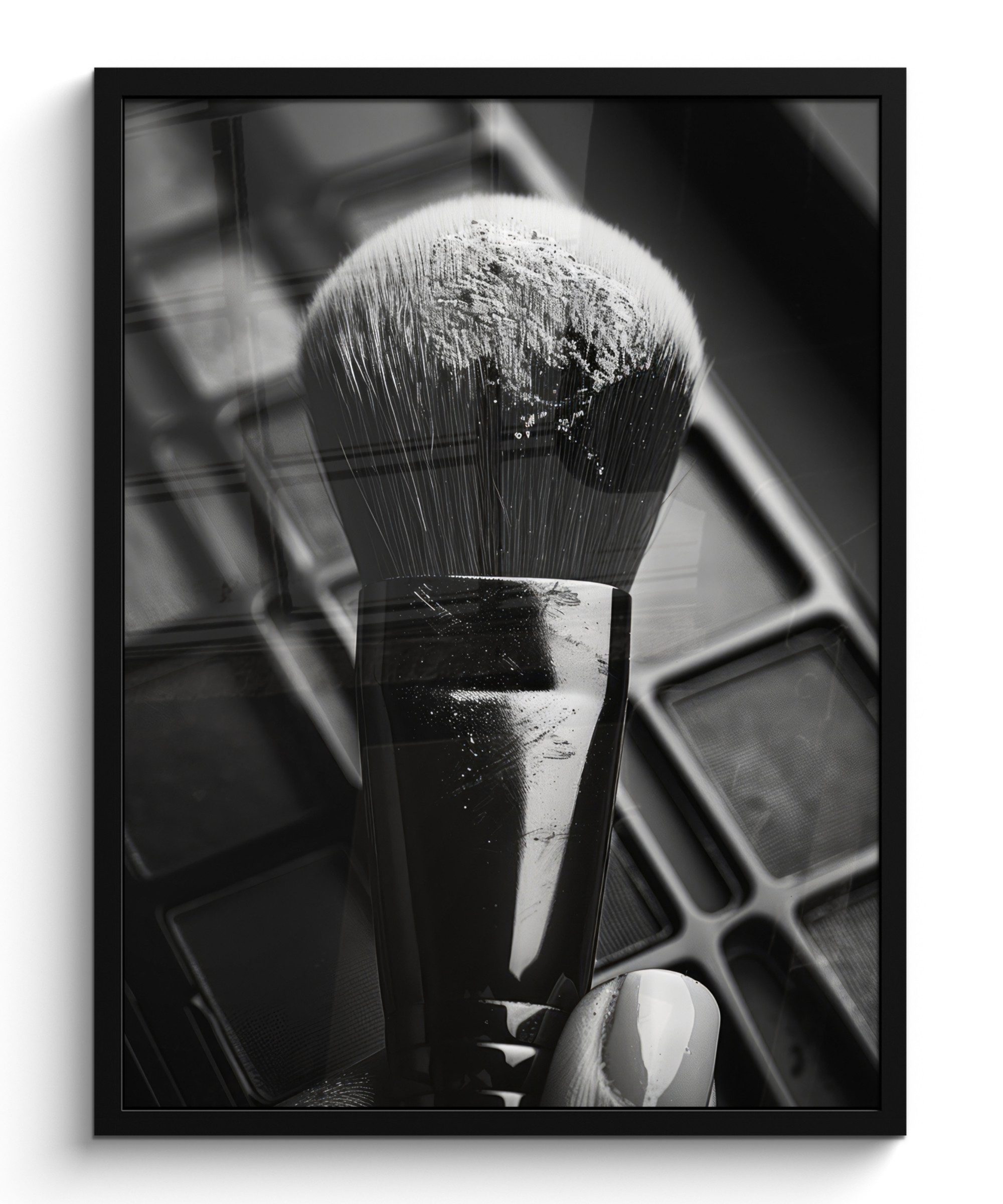 MuchoWow Poster Make-up-Pinsel - Vintage - Schwarz und weiß, (1 St), Bilderrahme
