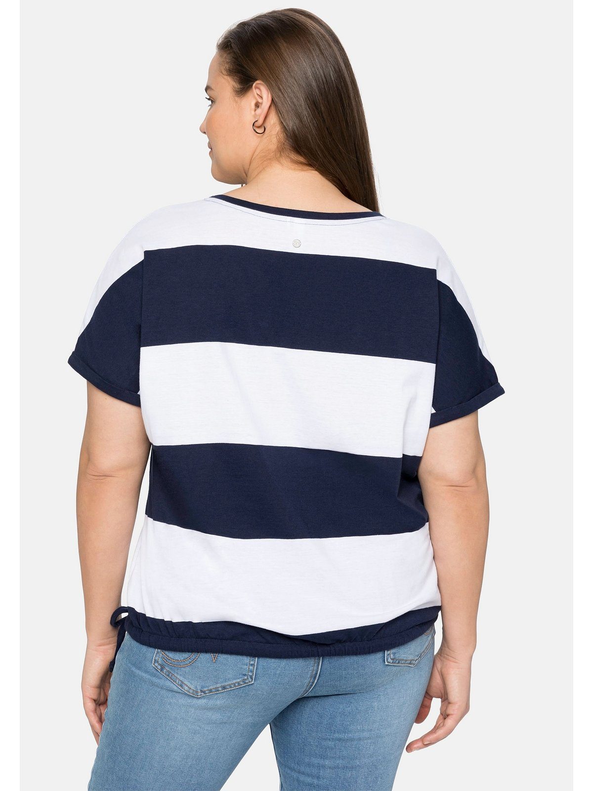 Sheego T-Shirt Große Größen mit Tunnelzug am Saum und Blockstreifen