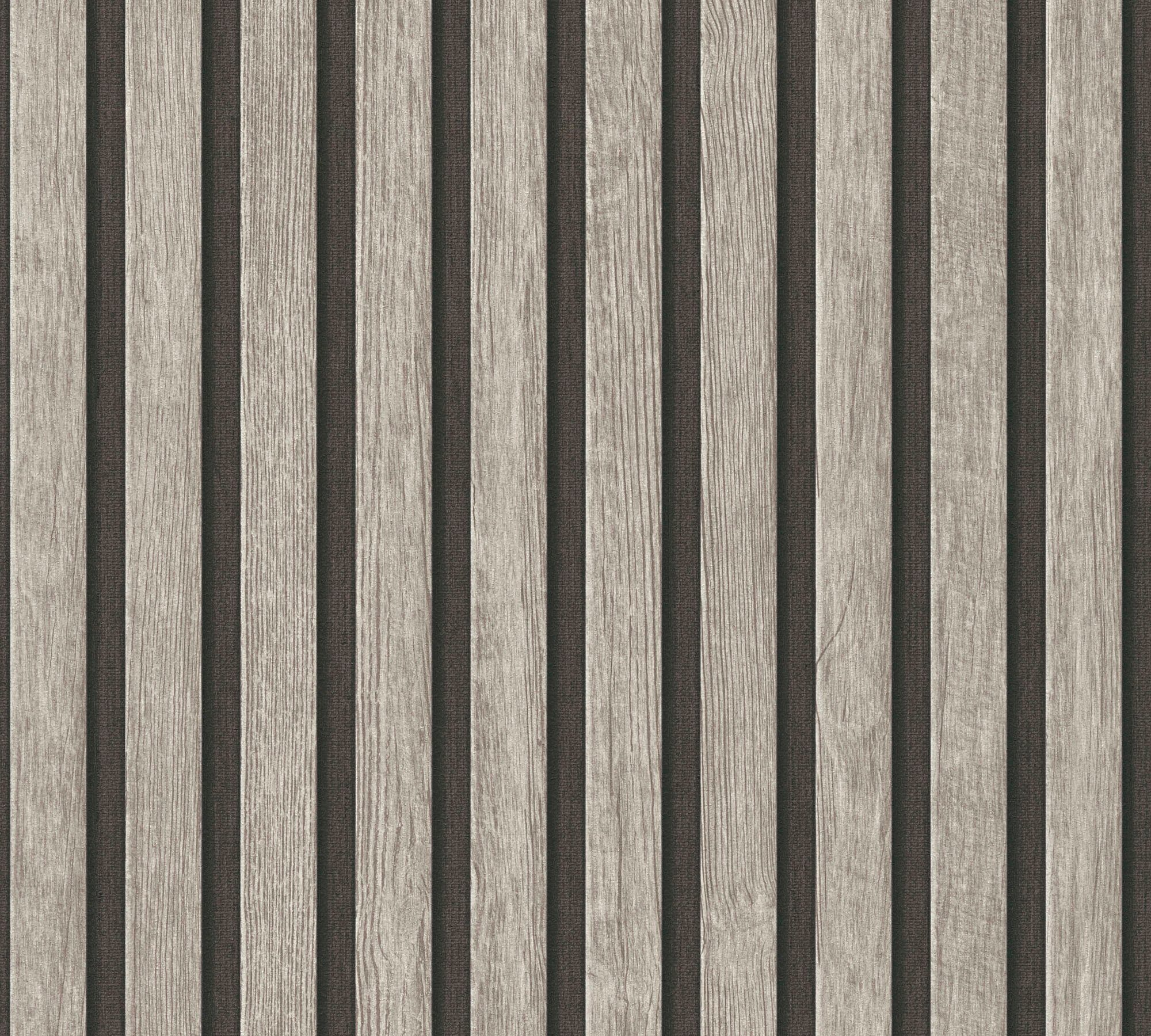 A.S. Création Vliestapete hellgrau/schwarz strukturiert, (1 St), Vlies, Skandinavische Wand Holzoptik, PrintWalls Vlies, II Holzpaneele, matt