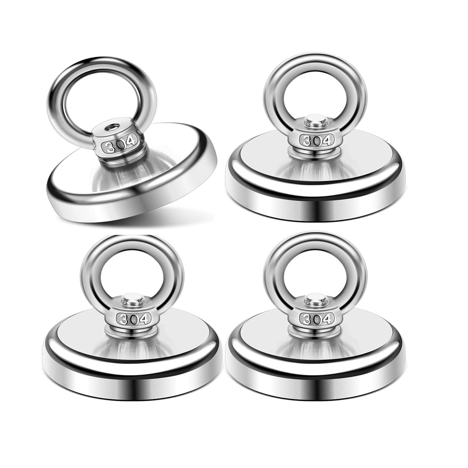 BlingBin Magnet Starke Ösenmagnet 45 KG Haftkraft, Super Stark Neodymium Magnet Haken (1er Set, 4-St., 4 Stück), Multifunktions Senkkopf Topfmagnet mit Öse, Suchmagnet Bergemagnet