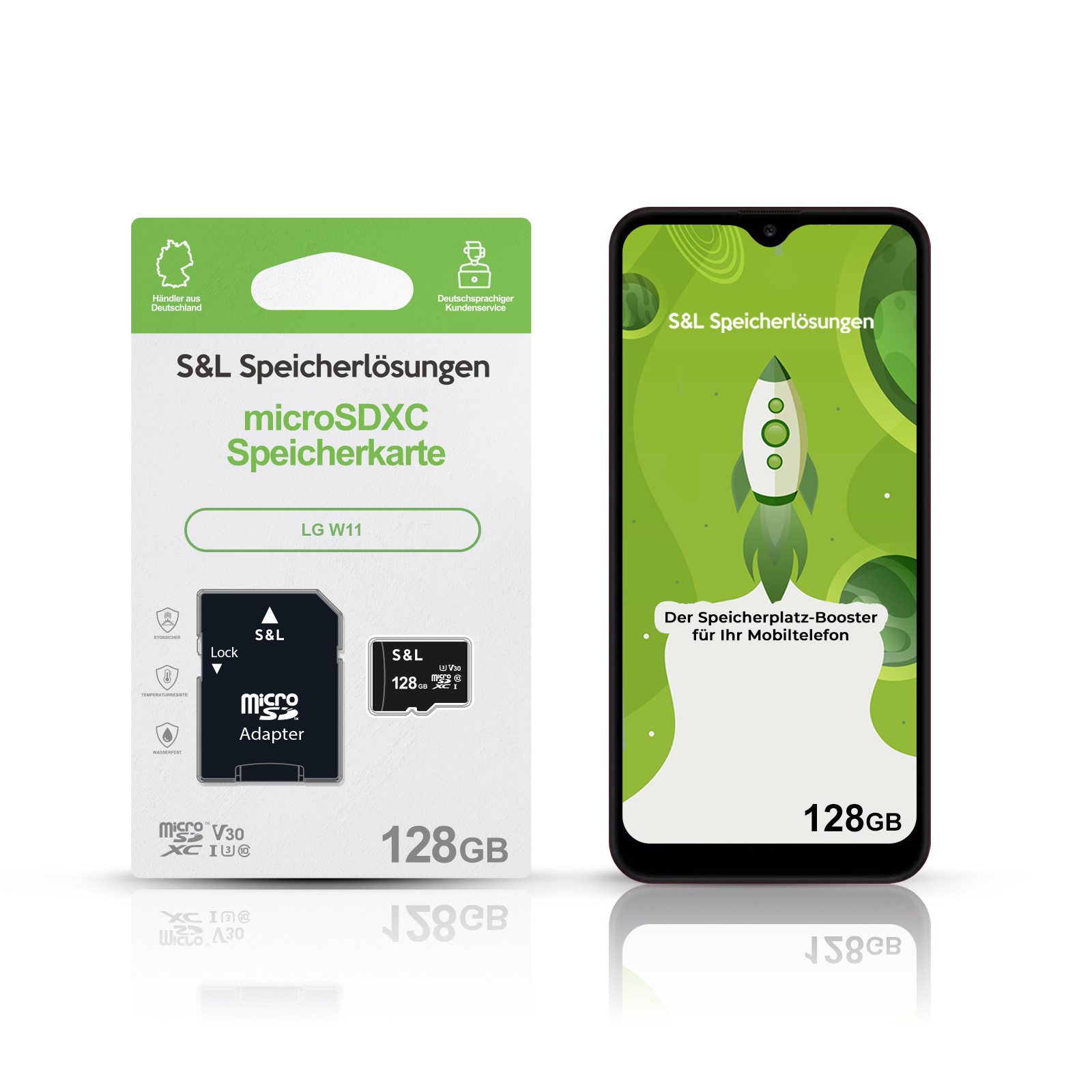 Tec-Expert microSD Karte S&L für LG W11 Speicherkarte (128 GB, Class 10, microSDXC)